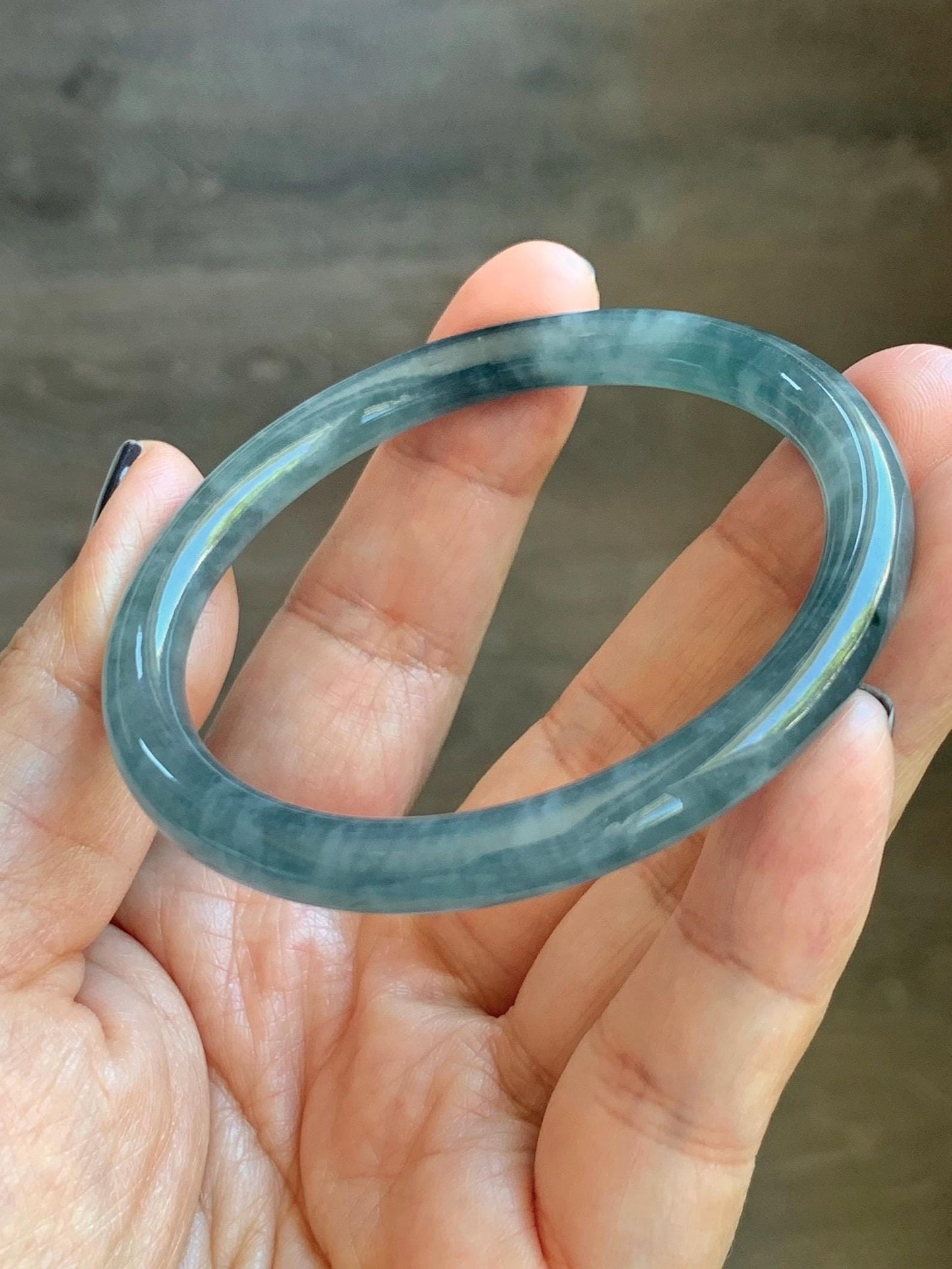 Certified Natural Grade A Guatemalan Icy Highly Translucent Dusty Blue Jade Jadeite Bangle Bracelet 54mm 6.67” 天然冰危暗蓝圆条翡翠手镯 515