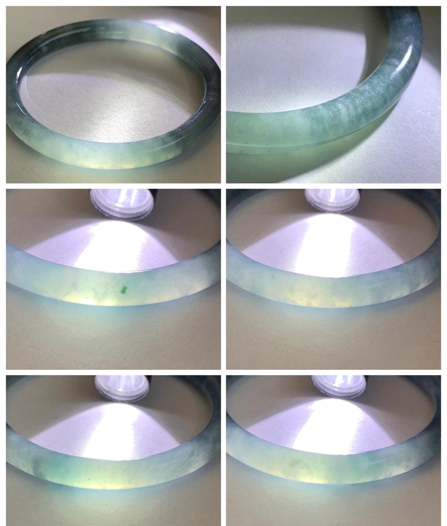 Certified Natural Grade A Guatemalan Icy Highly Translucent Dusty Blue Jade Jadeite Bangle Bracelet 54mm 6.67” 天然冰危暗蓝圆条翡翠手镯 515