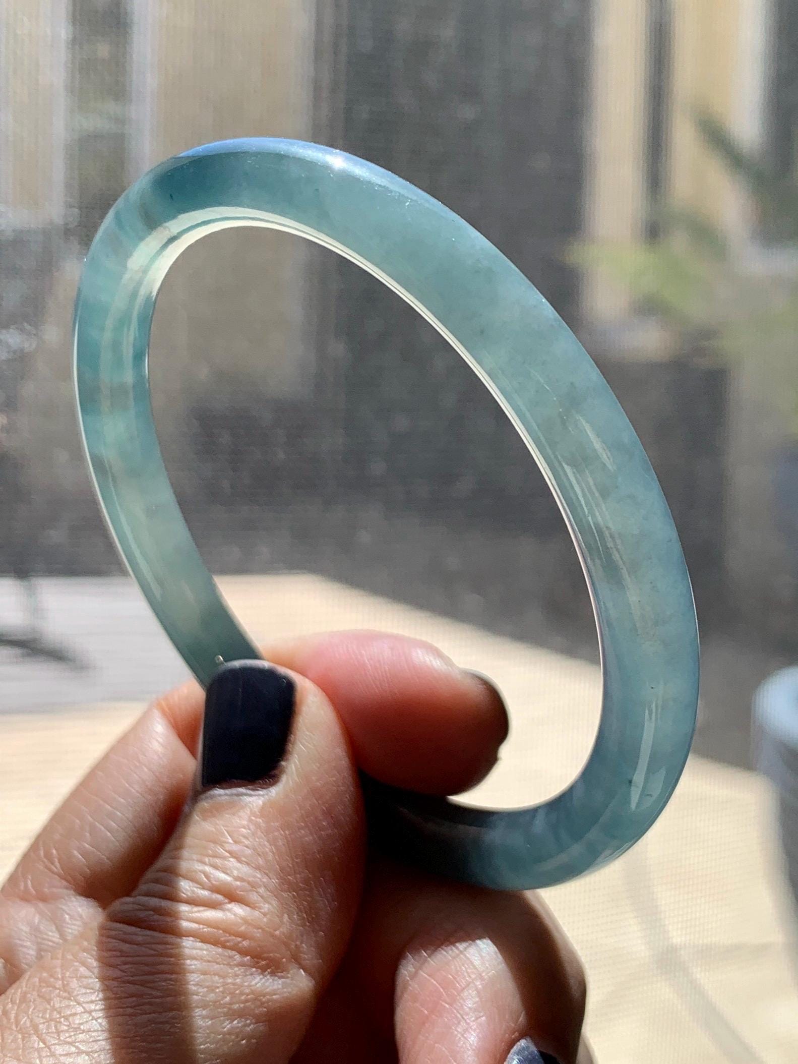 Certified Natural Grade A Guatemalan Icy Highly Translucent Dusty Blue Jade Jadeite Bangle Bracelet 54mm 6.67” 天然冰危暗蓝圆条翡翠手镯 515