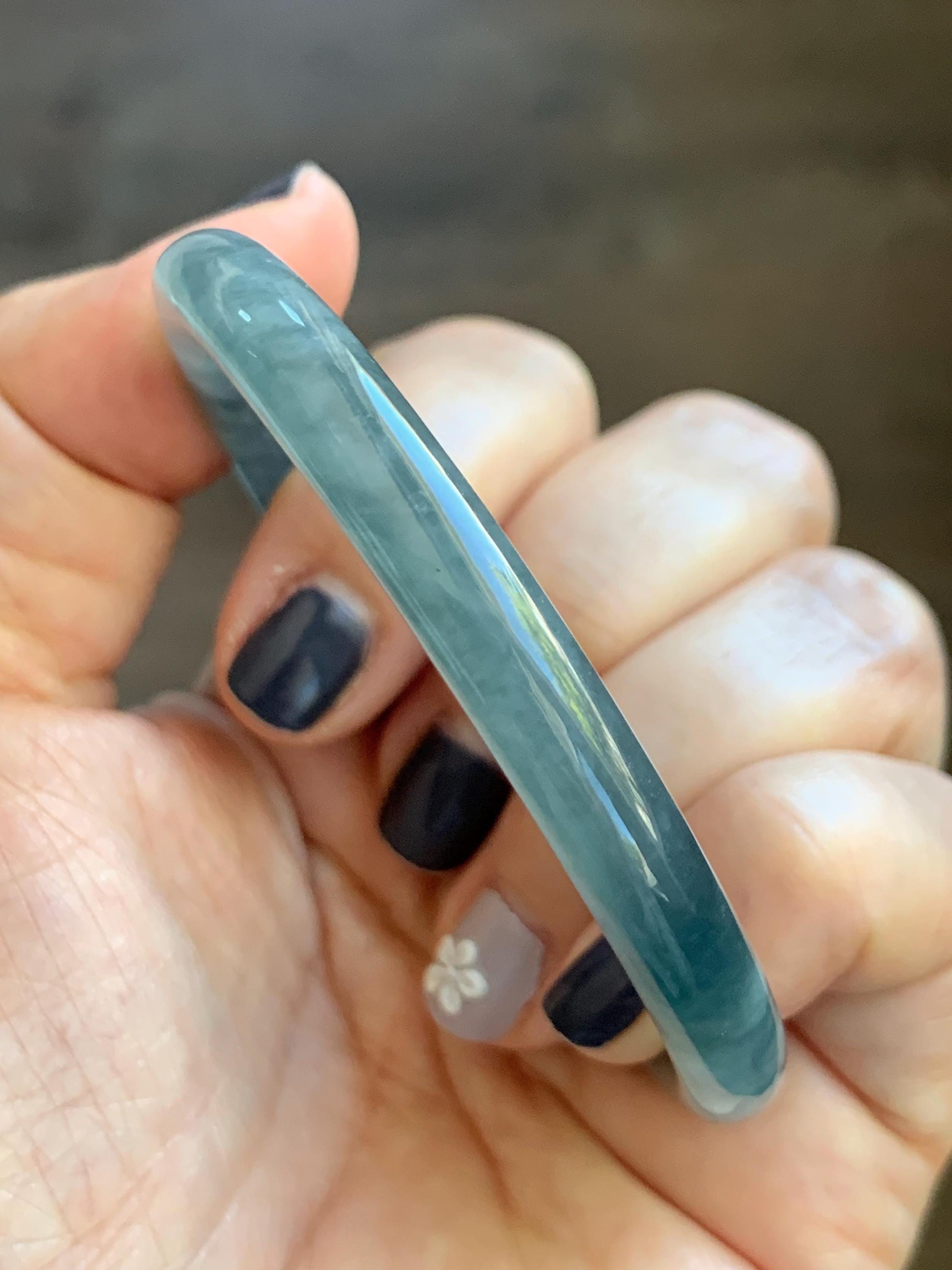 Certified Natural Grade A Guatemalan Icy Highly Translucent Dusty Blue Jade Jadeite Bangle Bracelet 54mm 6.67” 天然冰危暗蓝圆条翡翠手镯 515