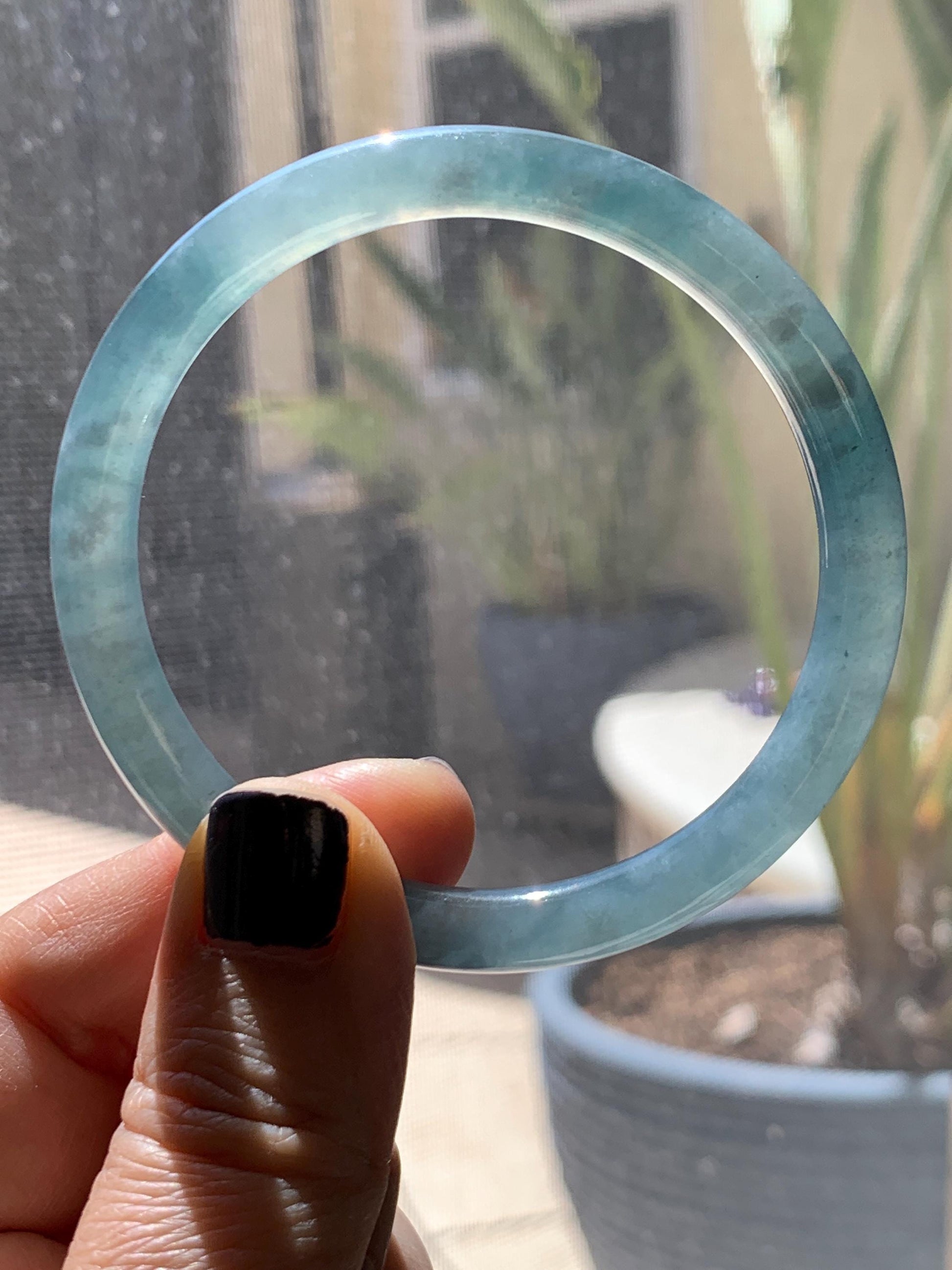 Certified Natural Grade A Guatemalan Icy Highly Translucent Dusty Blue Jade Jadeite Bangle Bracelet 54mm 6.67” 天然冰危暗蓝圆条翡翠手镯 515