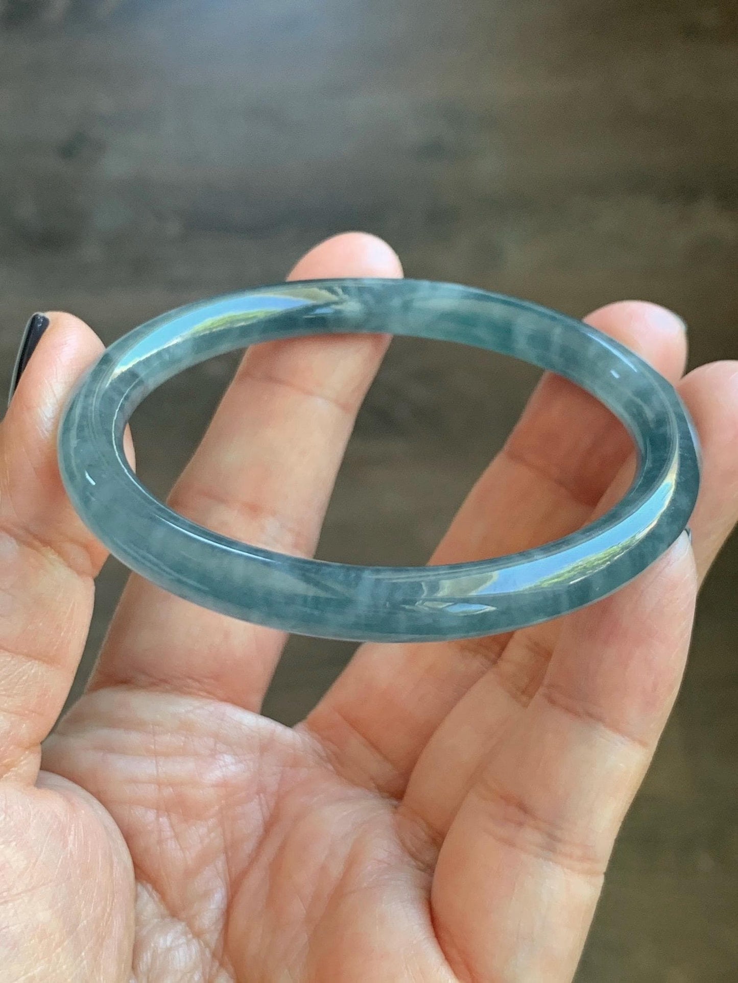Certified Natural Grade A Guatemalan Icy Highly Translucent Dusty Blue Jade Jadeite Bangle Bracelet 54mm 6.67” 天然冰危暗蓝圆条翡翠手镯 515