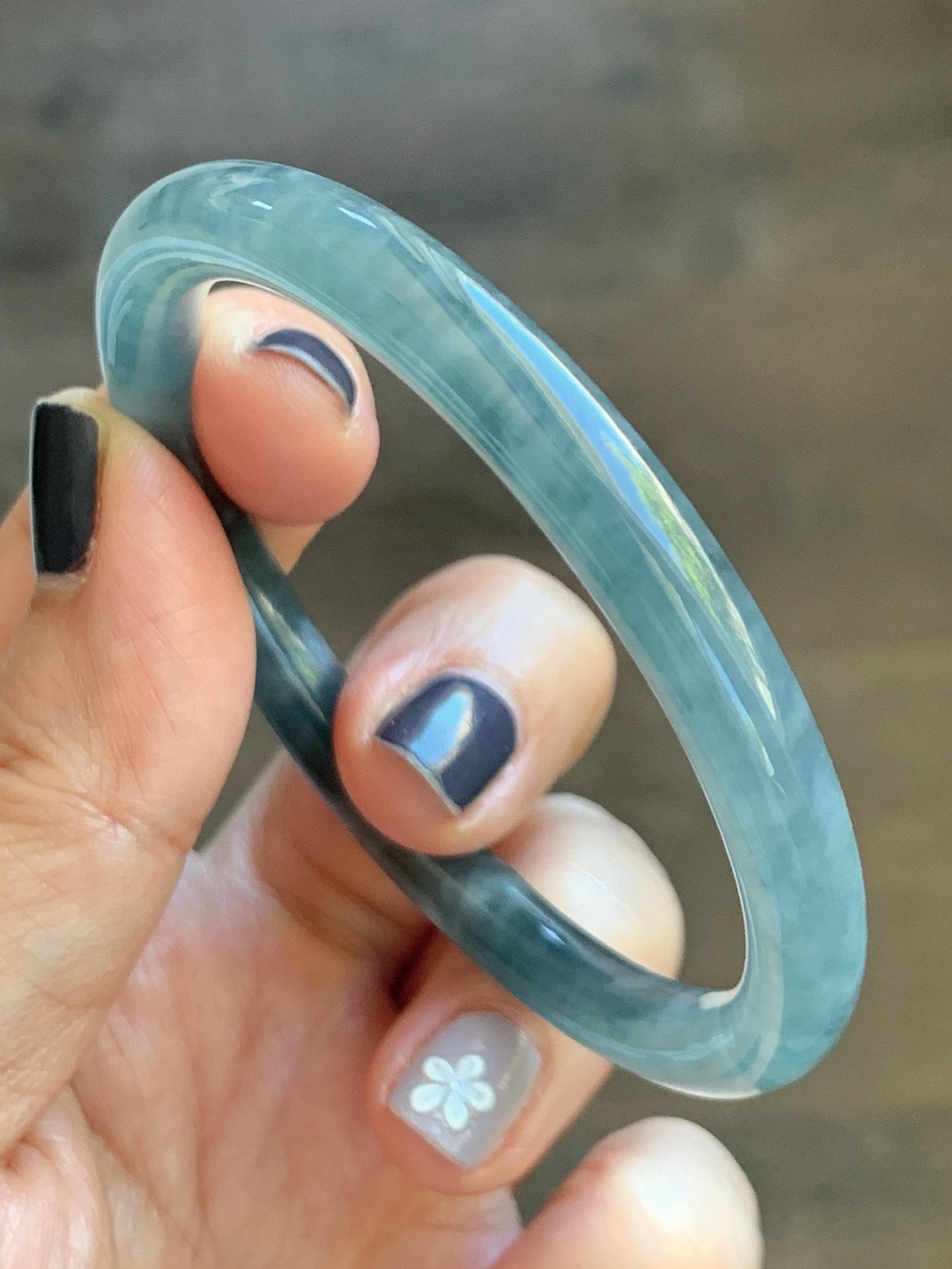 Certified Natural Grade A Guatemalan Icy Highly Translucent Dusty Blue Jade Jadeite Bangle Bracelet 54mm 6.67” 天然冰危暗蓝圆条翡翠手镯 515