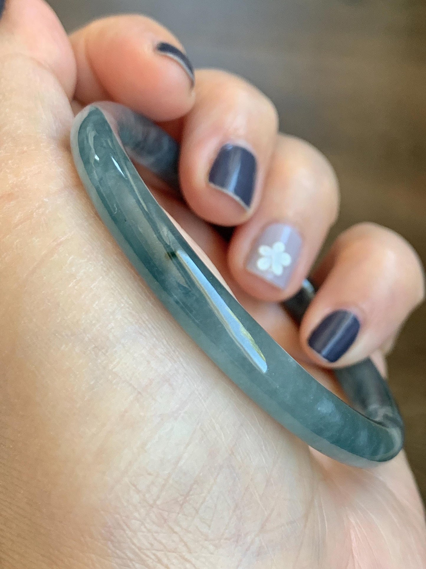 Certified Natural Grade A Guatemalan Icy Highly Translucent Dusty Blue Jade Jadeite Bangle Bracelet 54mm 6.67” 天然冰危暗蓝圆条翡翠手镯 515