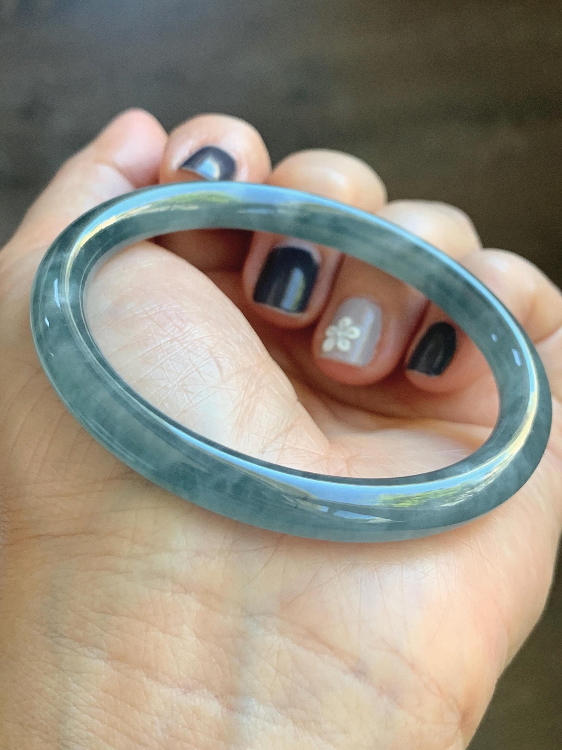 Certified Natural Grade A Guatemalan Icy Highly Translucent Dusty Blue Jade Jadeite Bangle Bracelet 54mm 6.67” 天然冰危暗蓝圆条翡翠手镯 515