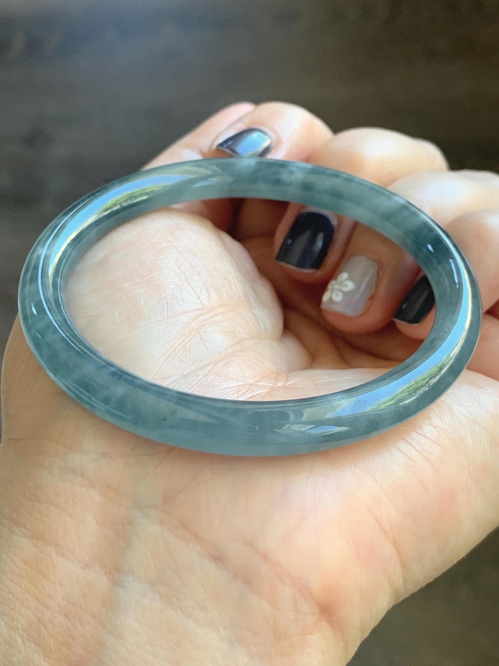Certified Natural Grade A Guatemalan Icy Highly Translucent Dusty Blue Jade Jadeite Bangle Bracelet 54mm 6.67” 天然冰危暗蓝圆条翡翠手镯 515