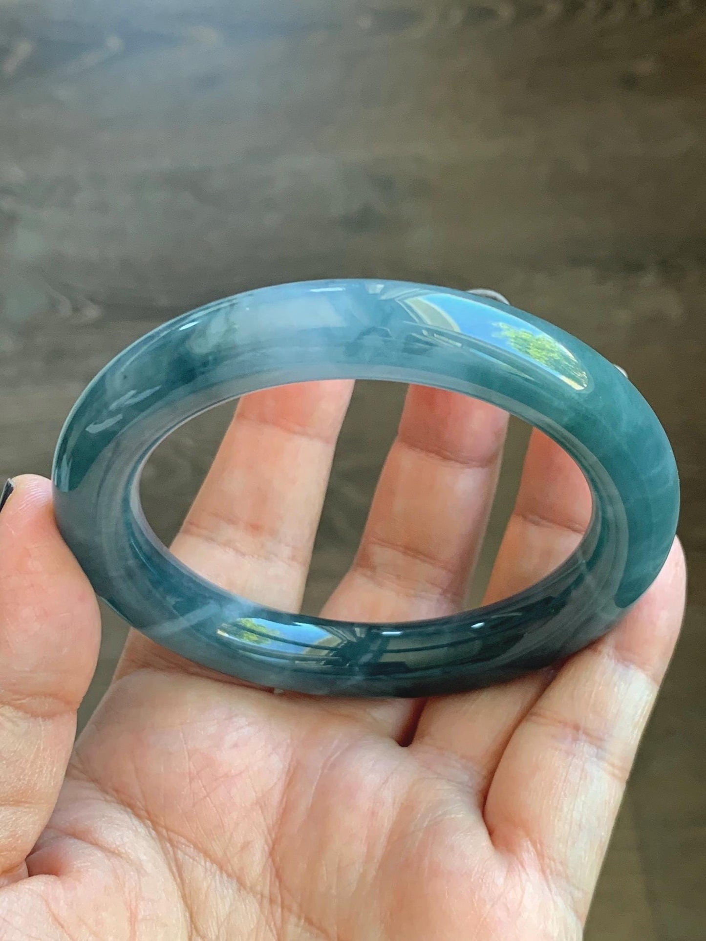 Certified Natural Grade A Guatemalan Icy Translucent Dark Dusty Blueberry Blue Jade Jadeite Wide Bangle 56.1mm 6.94” 天然冰危深蓝莓紫翡翠粗圆条手镯 498