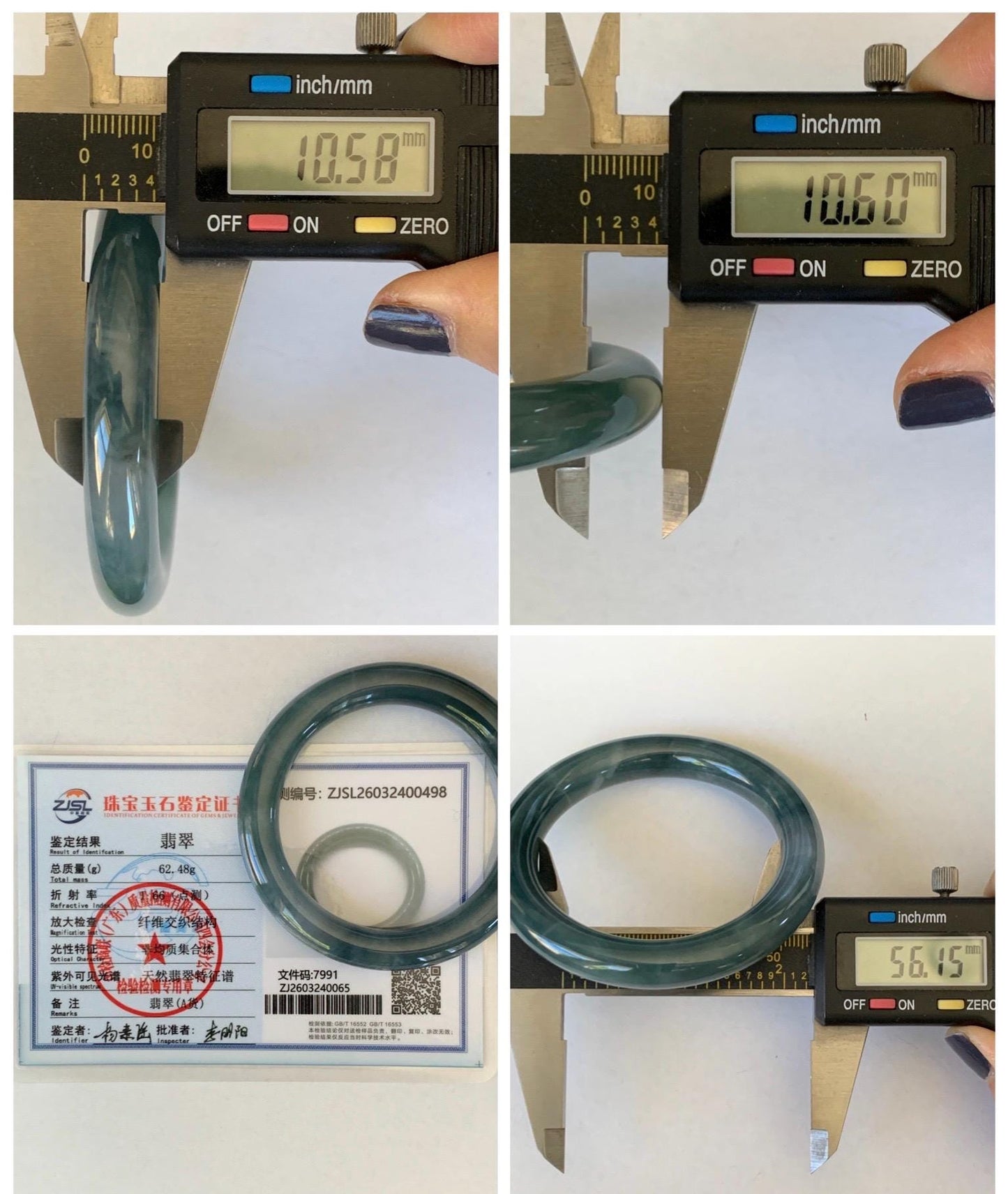 Certified Natural Grade A Guatemalan Icy Translucent Dark Dusty Blueberry Blue Jade Jadeite Wide Bangle 56.1mm 6.94” 天然冰危深蓝莓紫翡翠粗圆条手镯 498
