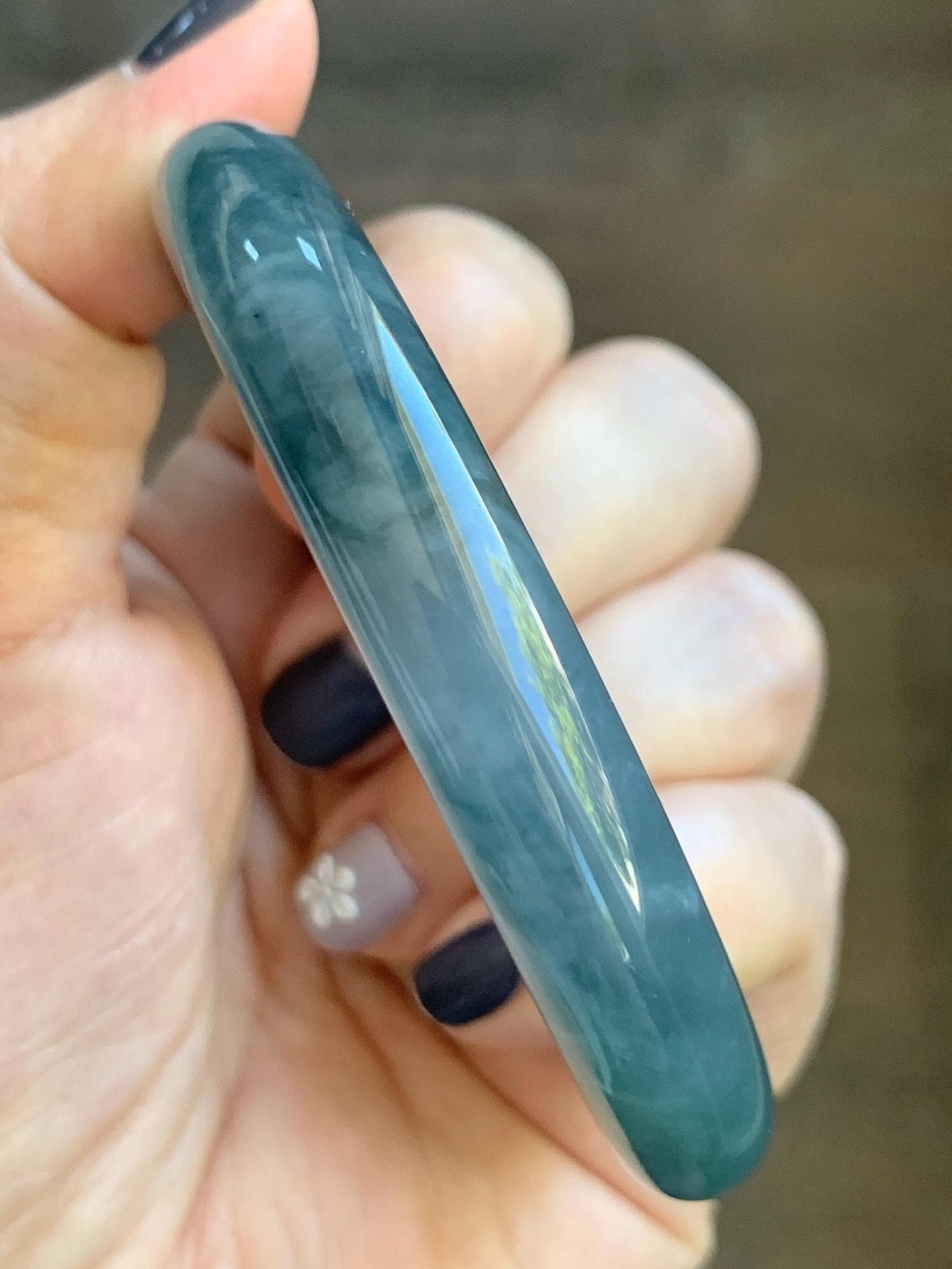 Certified Natural Grade A Guatemalan Icy Translucent Dark Dusty Blueberry Blue Jade Jadeite Wide Bangle 56.1mm 6.94” 天然冰危深蓝莓紫翡翠粗圆条手镯 498