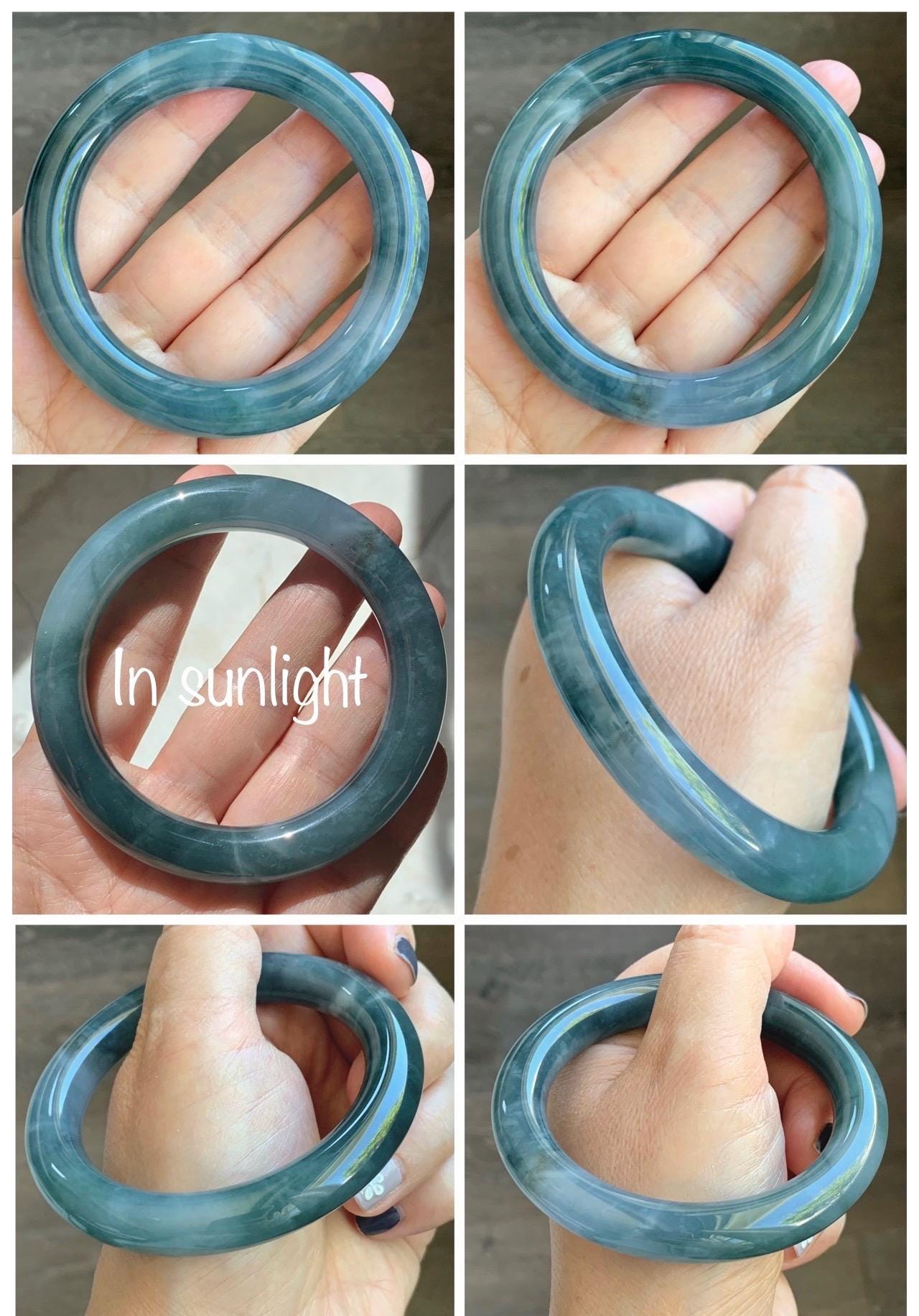 Certified Natural Grade A Guatemalan Icy Translucent Dark Dusty Blueberry Blue Jade Jadeite Wide Bangle 56.1mm 6.94” 天然冰危深蓝莓紫翡翠粗圆条手镯 498
