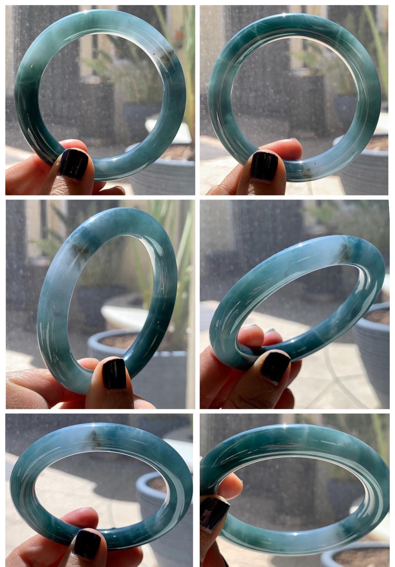Certified Natural Grade A Guatemalan Icy Translucent Dark Dusty Blueberry Blue Jade Jadeite Wide Bangle 56.1mm 6.94” 天然冰危深蓝莓紫翡翠粗圆条手镯 498