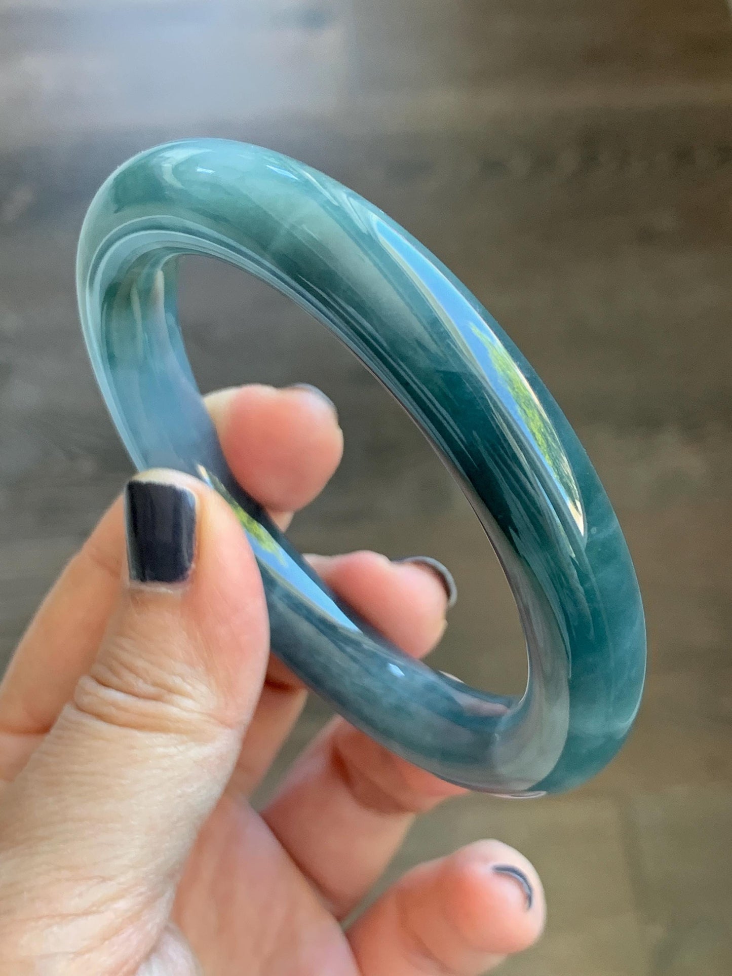 Certified Natural Grade A Guatemalan Icy Translucent Dark Dusty Blueberry Blue Jade Jadeite Wide Bangle 56.1mm 6.94” 天然冰危深蓝莓紫翡翠粗圆条手镯 498
