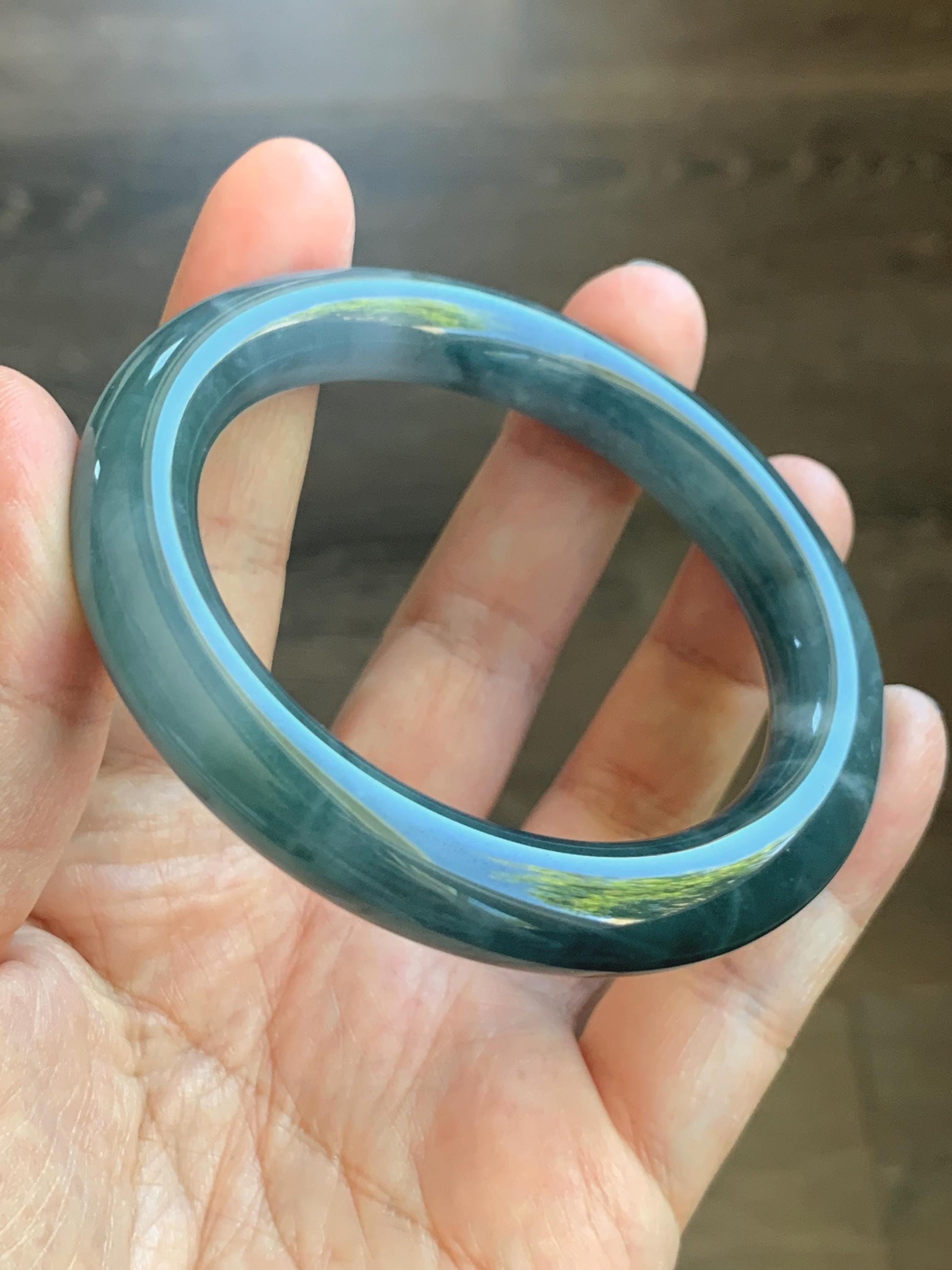 Certified Natural Grade A Guatemalan Icy Translucent Dark Dusty Blueberry Blue Jade Jadeite Wide Bangle 56.1mm 6.94” 天然冰危深蓝莓紫翡翠粗圆条手镯 498