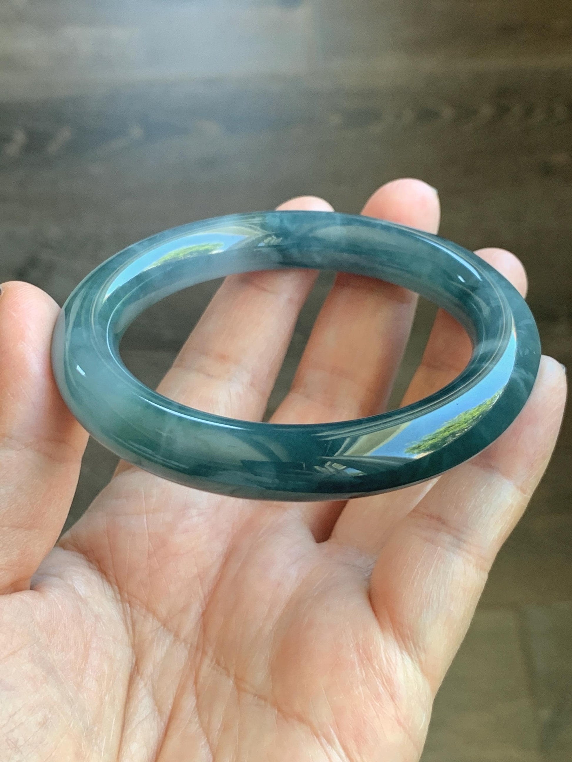 Certified Natural Grade A Guatemalan Icy Translucent Dark Dusty Blueberry Blue Jade Jadeite Wide Bangle 56.1mm 6.94” 天然冰危深蓝莓紫翡翠粗圆条手镯 498