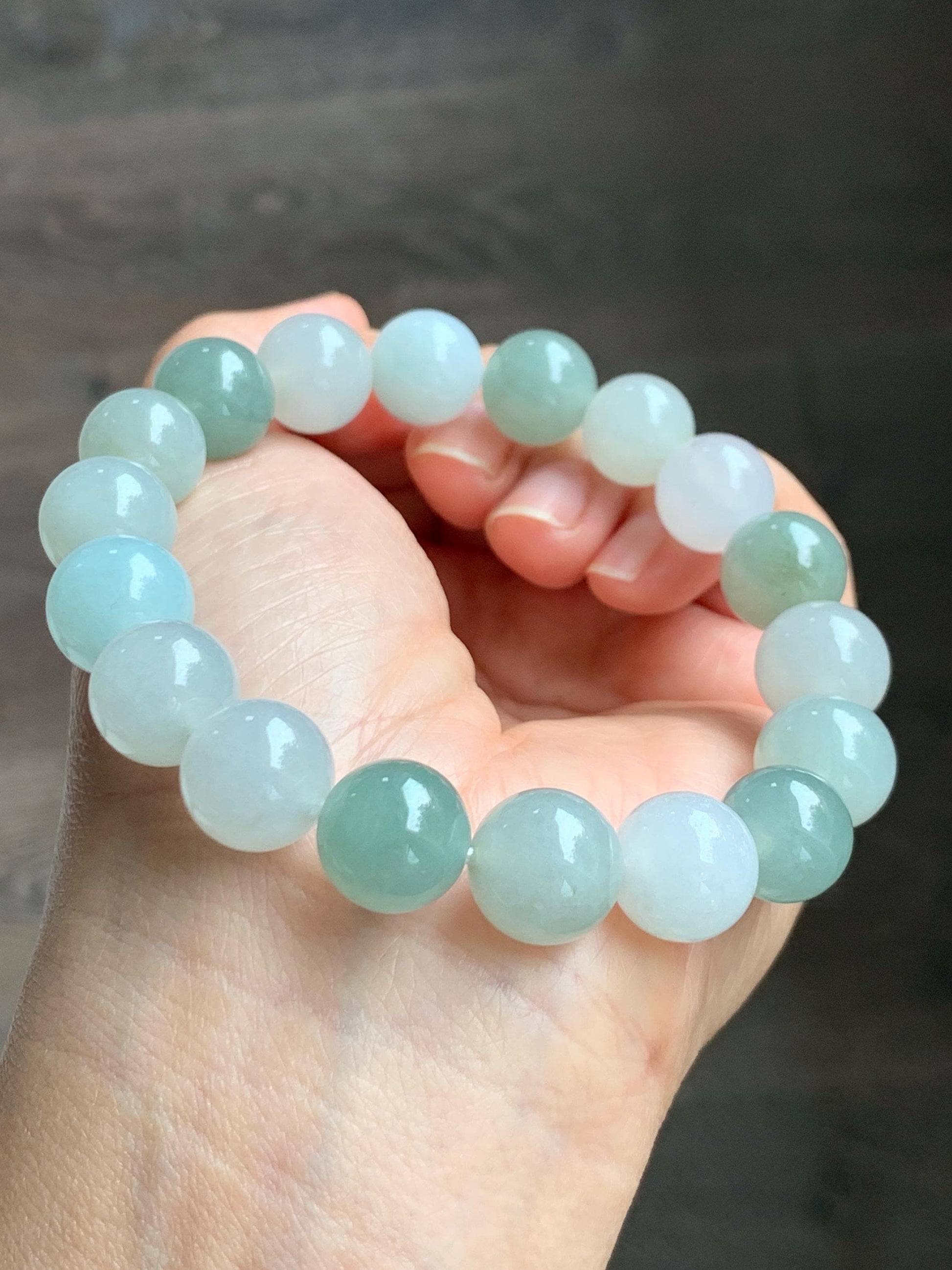 Certified Natural Grade A Icy Translucent Multicolored Jade Jadeite Large Beads Beaded Bracelet 11.6mm 8.25” 55.39g 天然冰胶多宝翡翠大卡手串 461