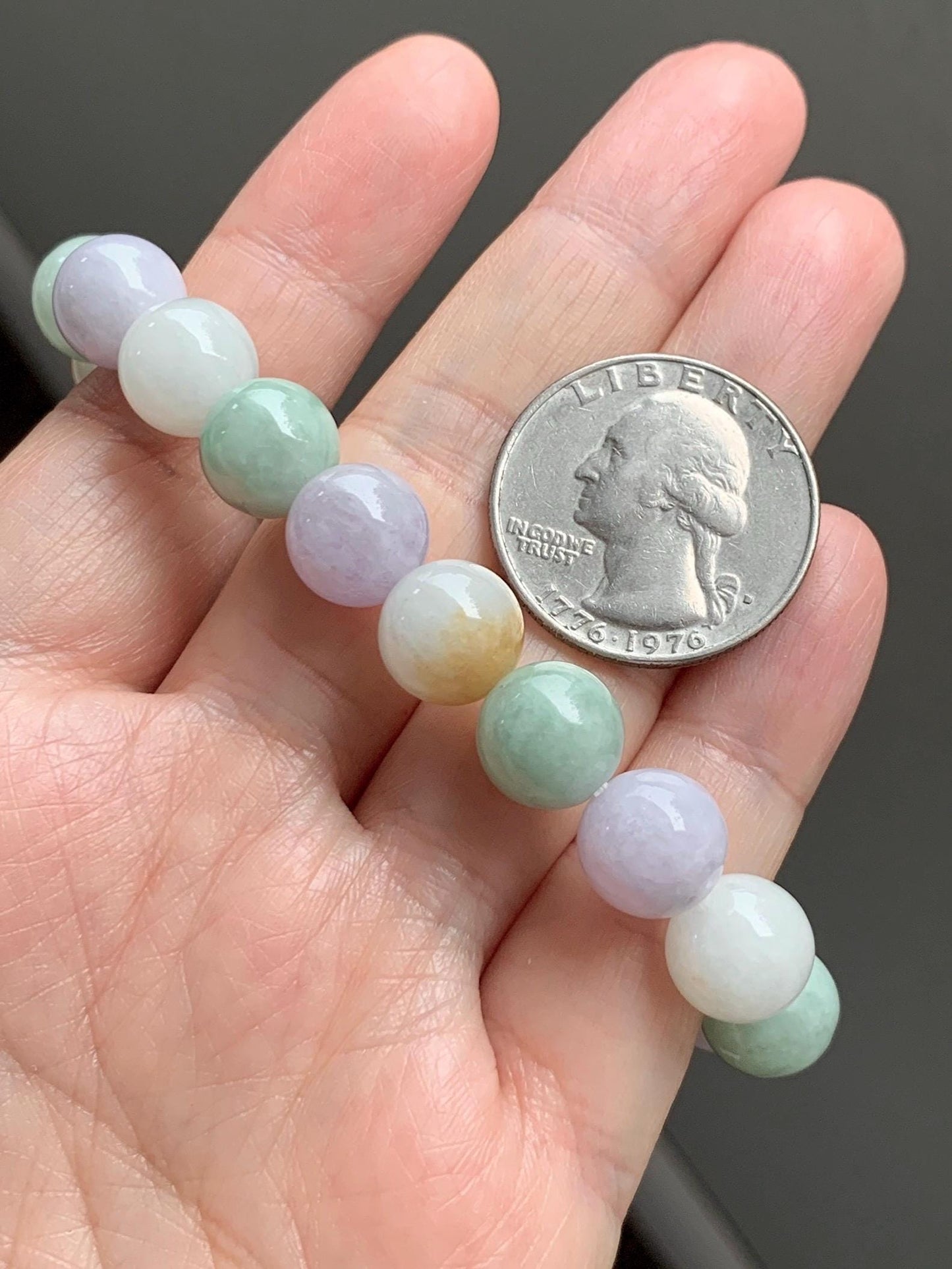Natural Grade A Icy Translucent Multicolored Jade Jadeite Round Beads Beaded Bracelet Stretchy 10mm 7” 34g 天然多宝翡翠圆珠手串 MDB294