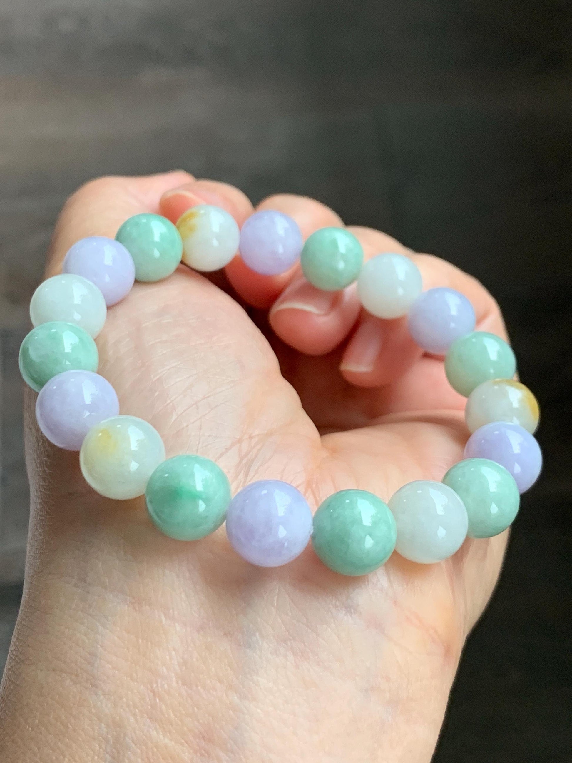 Natural Grade A Icy Translucent Multicolored Jade Jadeite Round Beads Beaded Bracelet Stretchy 10mm 7” 34g 天然多宝翡翠圆珠手串 MDB294