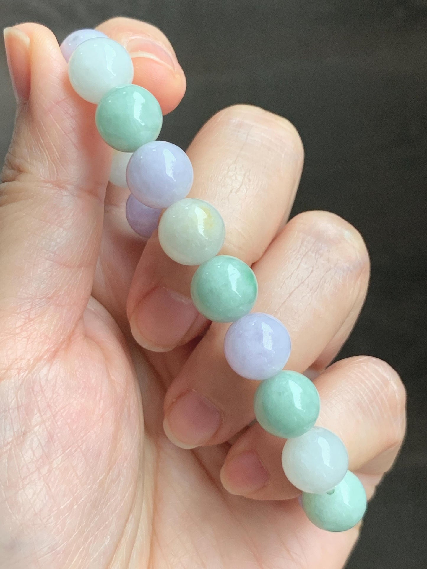 Natural Grade A Icy Translucent Multicolored Jade Jadeite Round Beads Beaded Bracelet Stretchy 10mm 7” 34g 天然多宝翡翠圆珠手串 MDB294