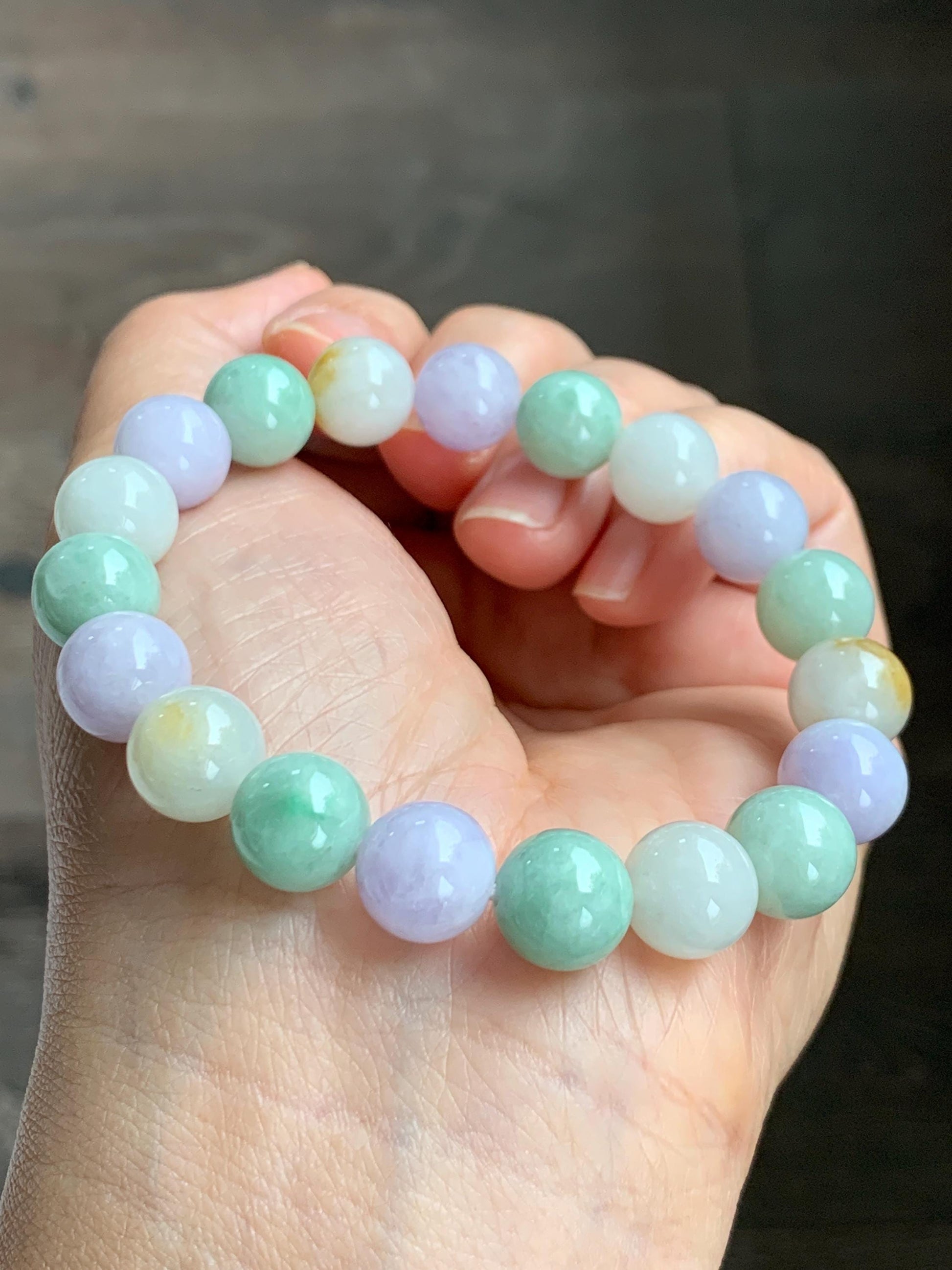 Natural Grade A Icy Translucent Multicolored Jade Jadeite Round Beads Beaded Bracelet Stretchy 10mm 7” 34g 天然多宝翡翠圆珠手串 MDB294