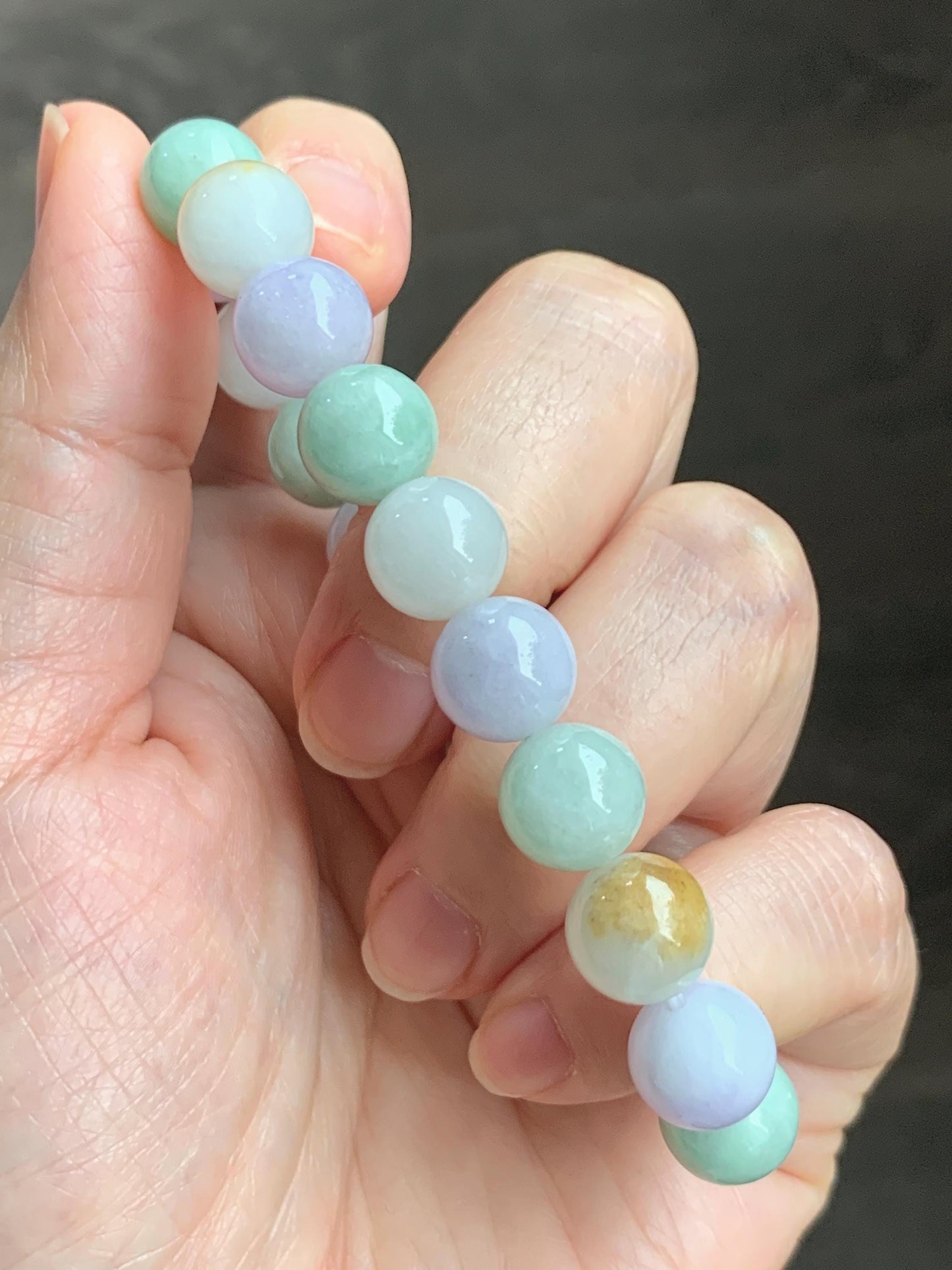 Natural Grade A Icy Translucent Multicolored Jade Jadeite Round Beads Beaded Bracelet Stretchy 10mm 7” 34g 天然多宝翡翠圆珠手串 MDB294