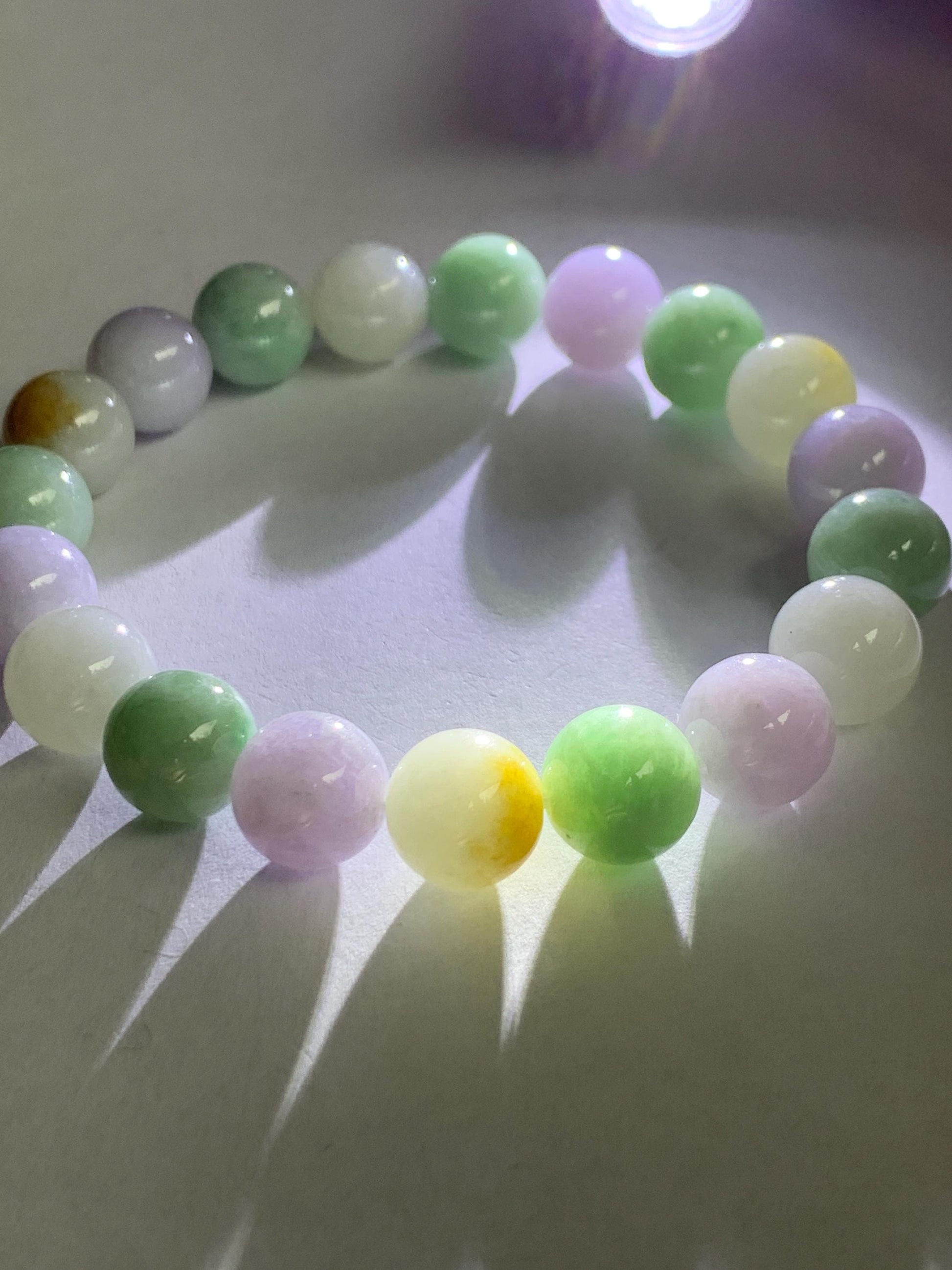 Natural Grade A Icy Translucent Multicolored Jade Jadeite Round Beads Beaded Bracelet Stretchy 10mm 7” 34g 天然多宝翡翠圆珠手串 MDB294