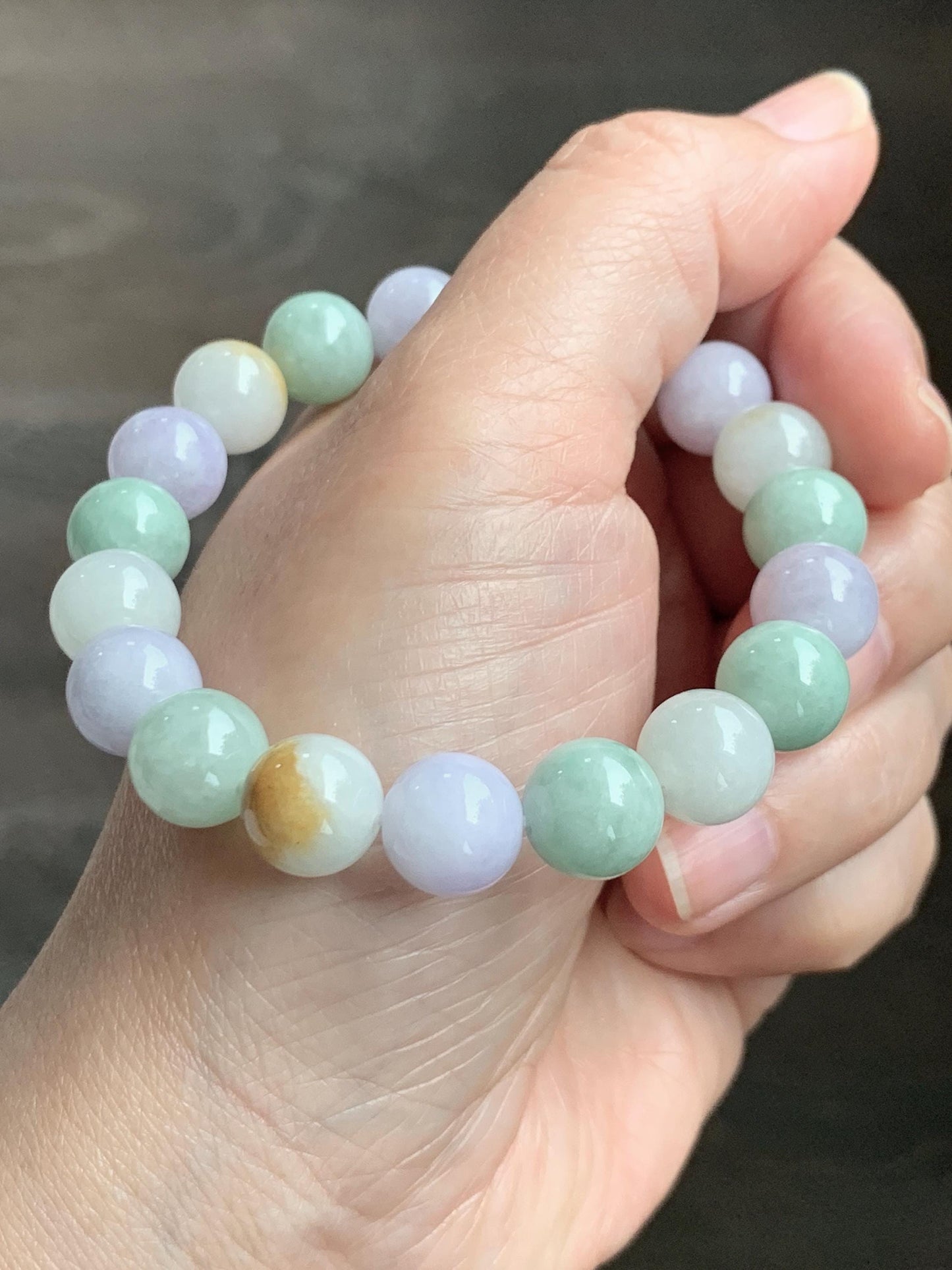 Natural Grade A Icy Translucent Multicolored Jade Jadeite Round Beads Beaded Bracelet Stretchy 10mm 7” 34g 天然多宝翡翠圆珠手串 MDB294