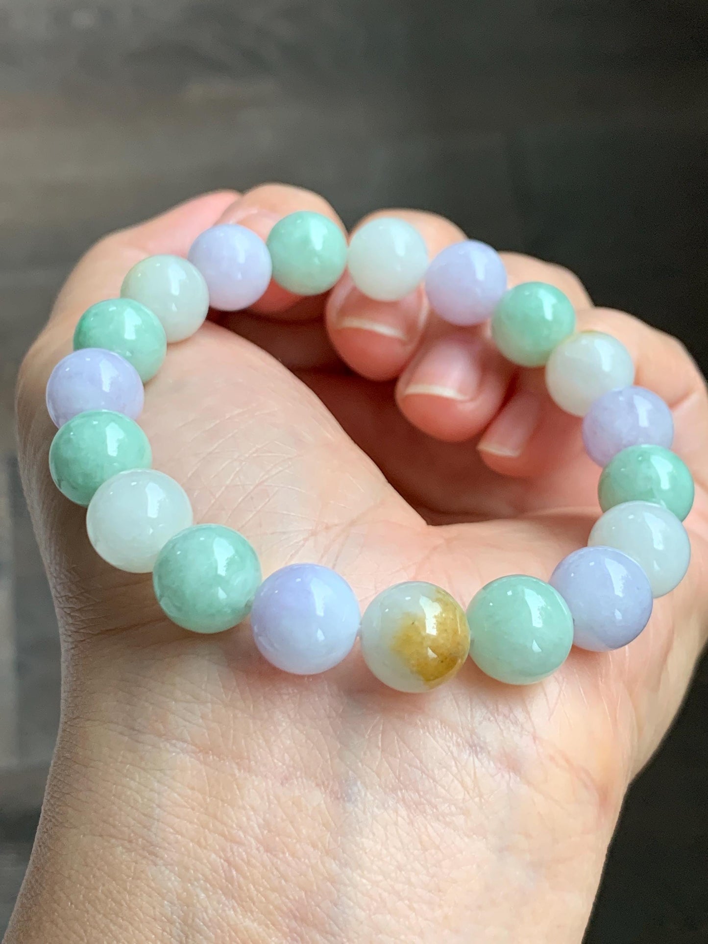 Natural Grade A Icy Translucent Multicolored Jade Jadeite Round Beads Beaded Bracelet Stretchy 10mm 7” 34g 天然多宝翡翠圆珠手串 MDB294