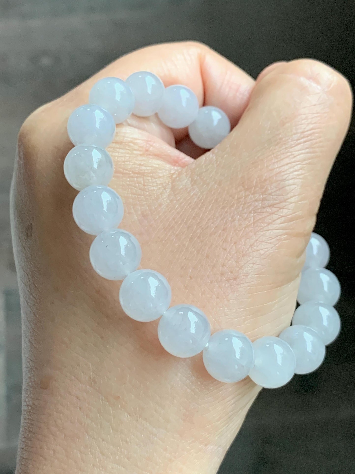 Natural Grade A Icy Highly Translucent Gelatinous Light Gray Jade Jadeite Large Beads Beaded Bracelet 9.8mm 7” 31g 天然冰胶藕粉色翡翠大卡手串 MXH294