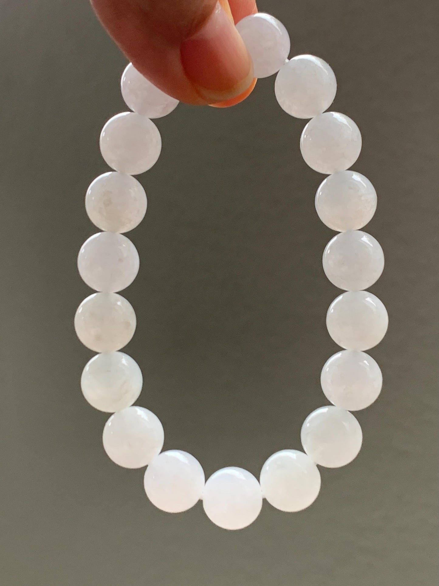 Natural Grade A Icy Highly Translucent Gelatinous Light Gray Jade Jadeite Large Beads Beaded Bracelet 9.8mm 7” 31g 天然冰胶藕粉色翡翠大卡手串 MXH294