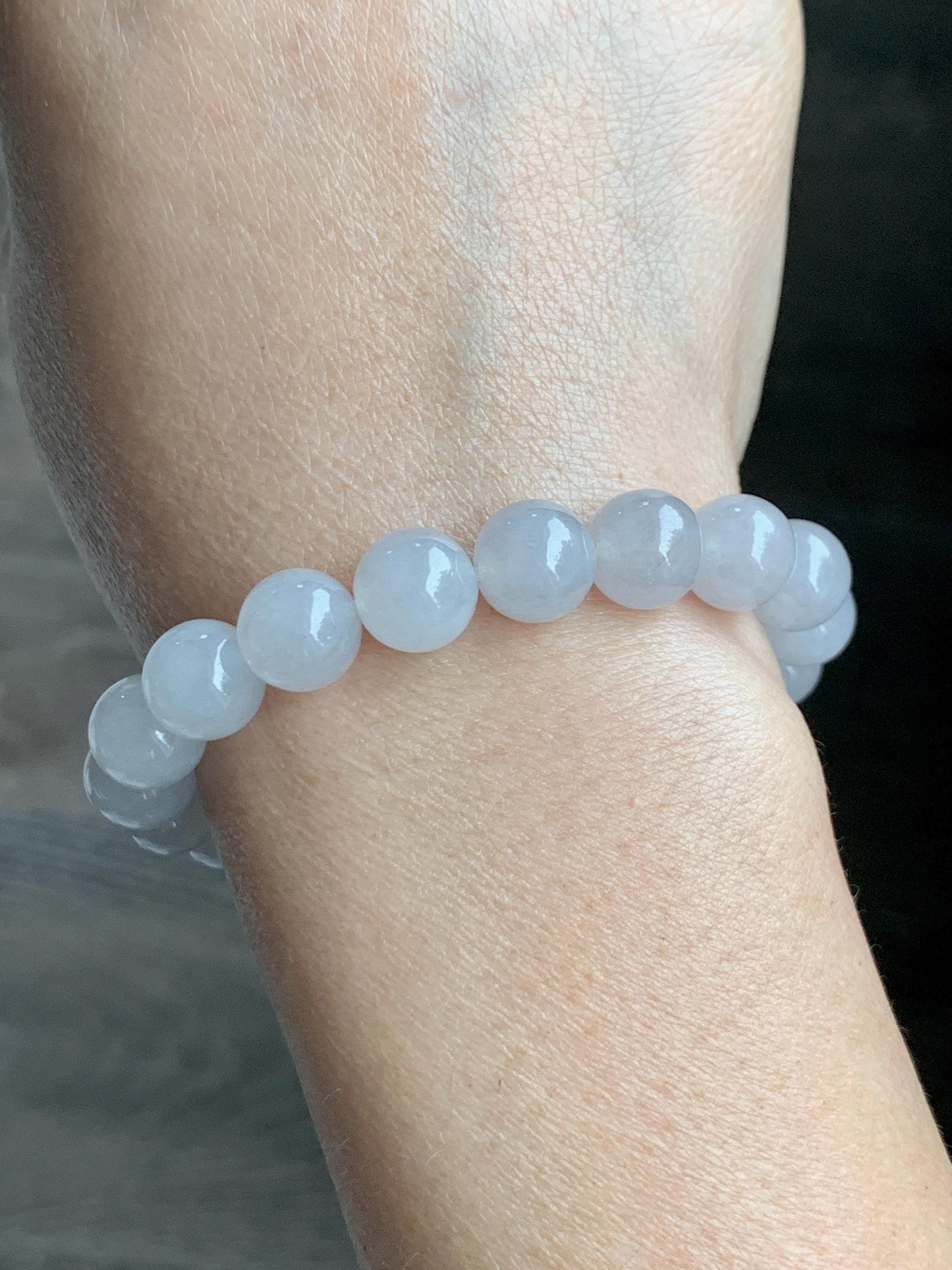Natural Grade A Icy Highly Translucent Gelatinous Light Gray Jade Jadeite Large Beads Beaded Bracelet 9.8mm 7” 31g 天然冰胶藕粉色翡翠大卡手串 MXH294