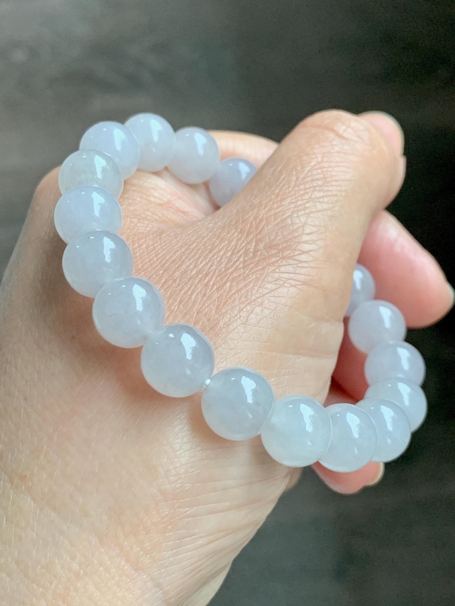 Natural Grade A Icy Highly Translucent Gelatinous Light Gray Jade Jadeite Large Beads Beaded Bracelet 9.8mm 7” 31g 天然冰胶藕粉色翡翠大卡手串 MXH294
