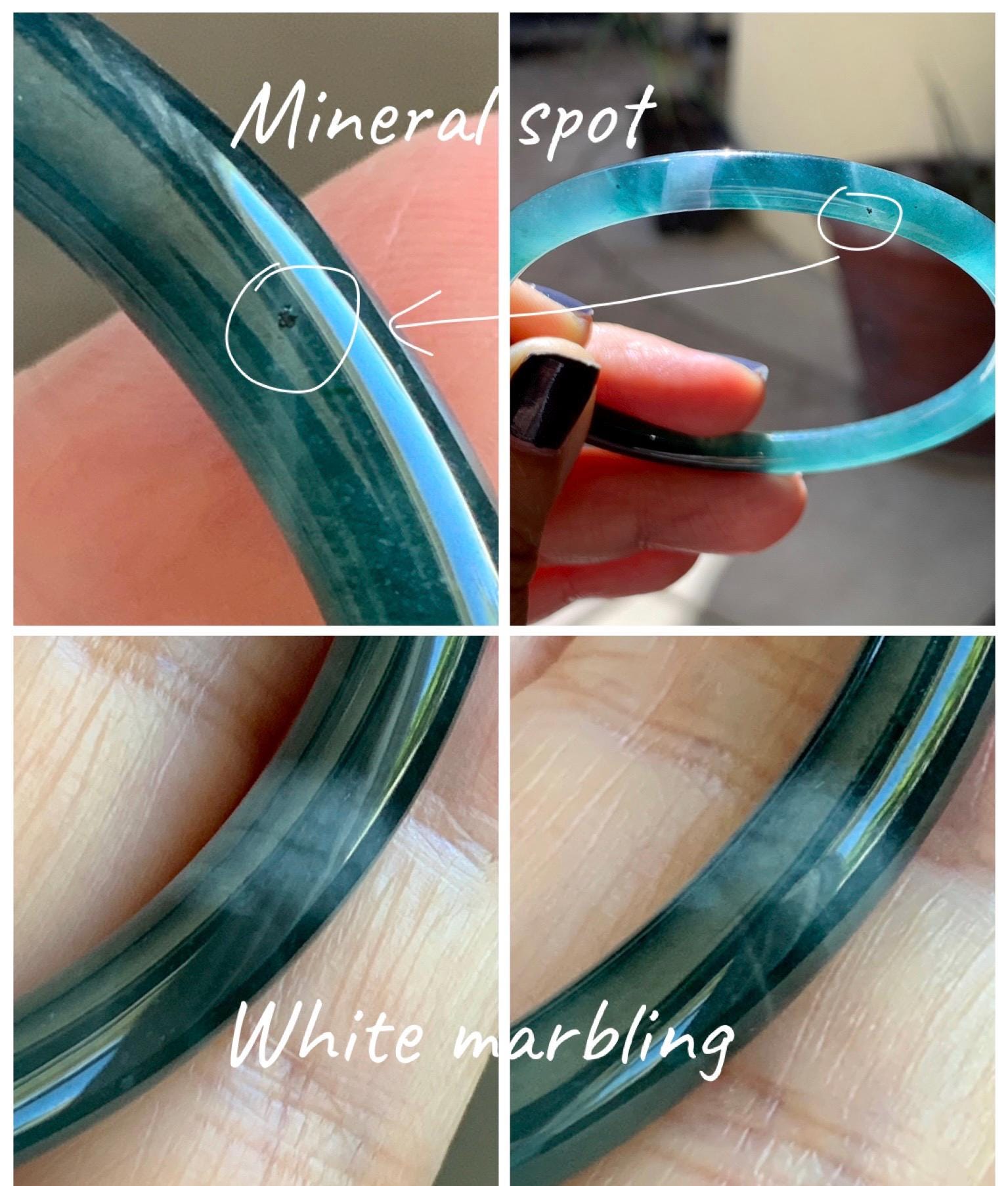 Certified Natural Grade A Guatemalan Icy Translucent Dark Teal Blue Marbled Jade Jadeite Slim Bangle 58mm 7.17” 天然冰胶危深蓝飘花翡翠细圆条手镯 518