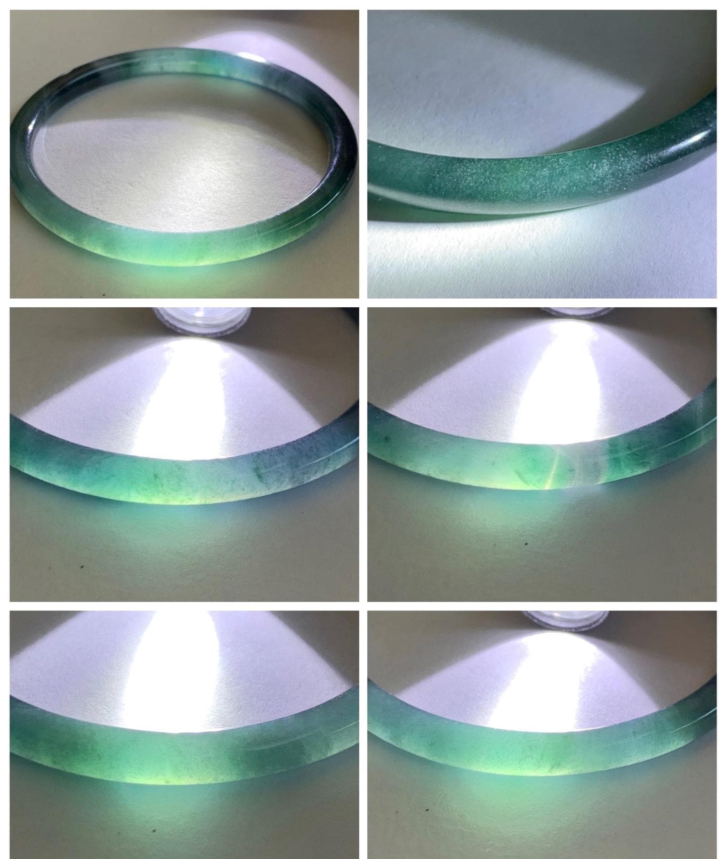 Certified Natural Grade A Guatemalan Icy Translucent Dark Teal Blue Marbled Jade Jadeite Slim Bangle 58mm 7.17” 天然冰胶危深蓝飘花翡翠细圆条手镯 518