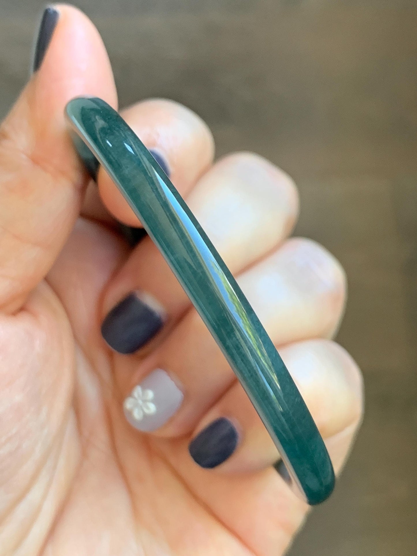 Certified Natural Grade A Guatemalan Icy Translucent Dark Teal Blue Marbled Jade Jadeite Slim Bangle 58mm 7.17” 天然冰胶危深蓝飘花翡翠细圆条手镯 518