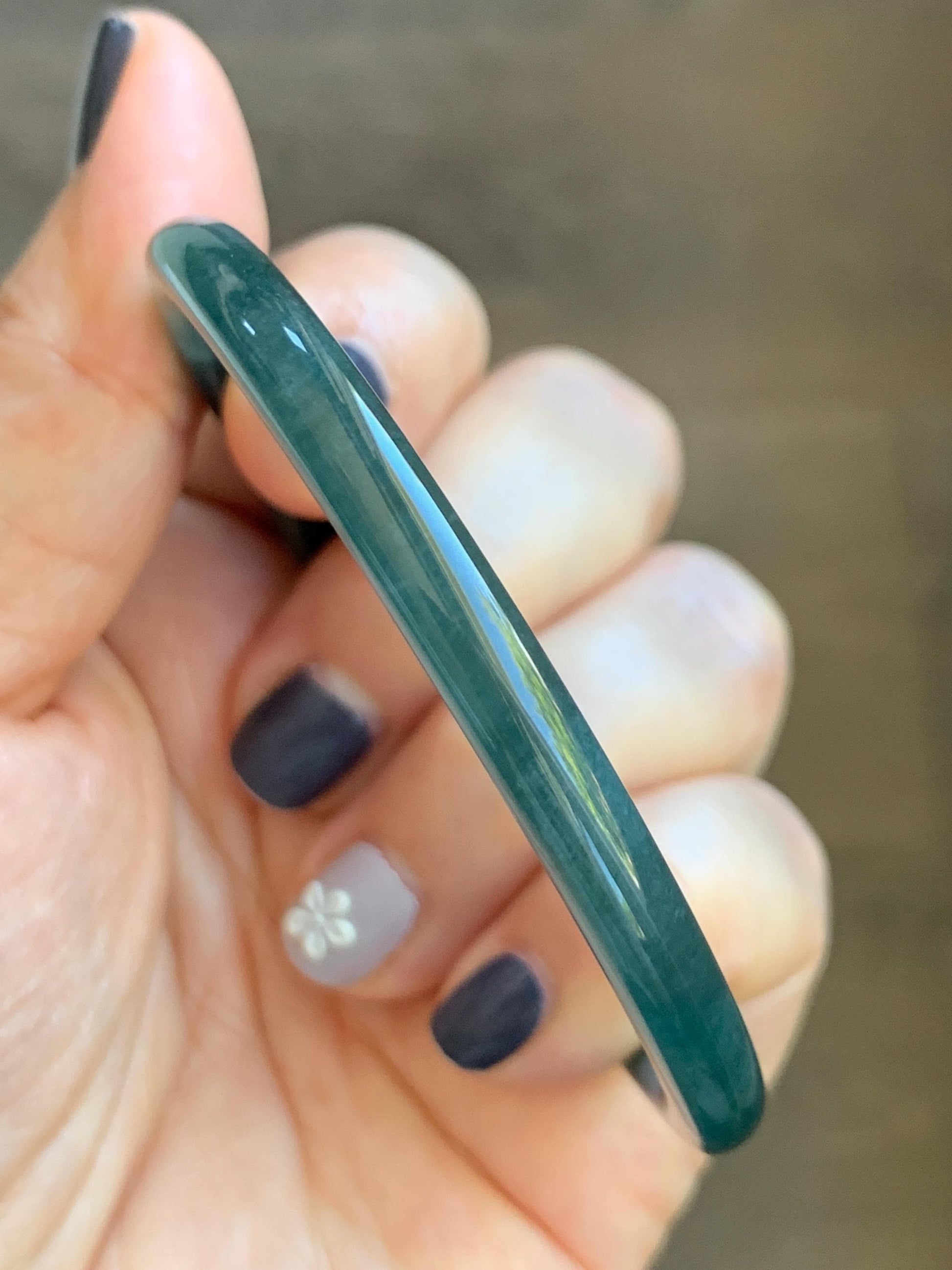Certified Natural Grade A Guatemalan Icy Translucent Dark Teal Blue Marbled Jade Jadeite Slim Bangle 58mm 7.17” 天然冰胶危深蓝飘花翡翠细圆条手镯 518
