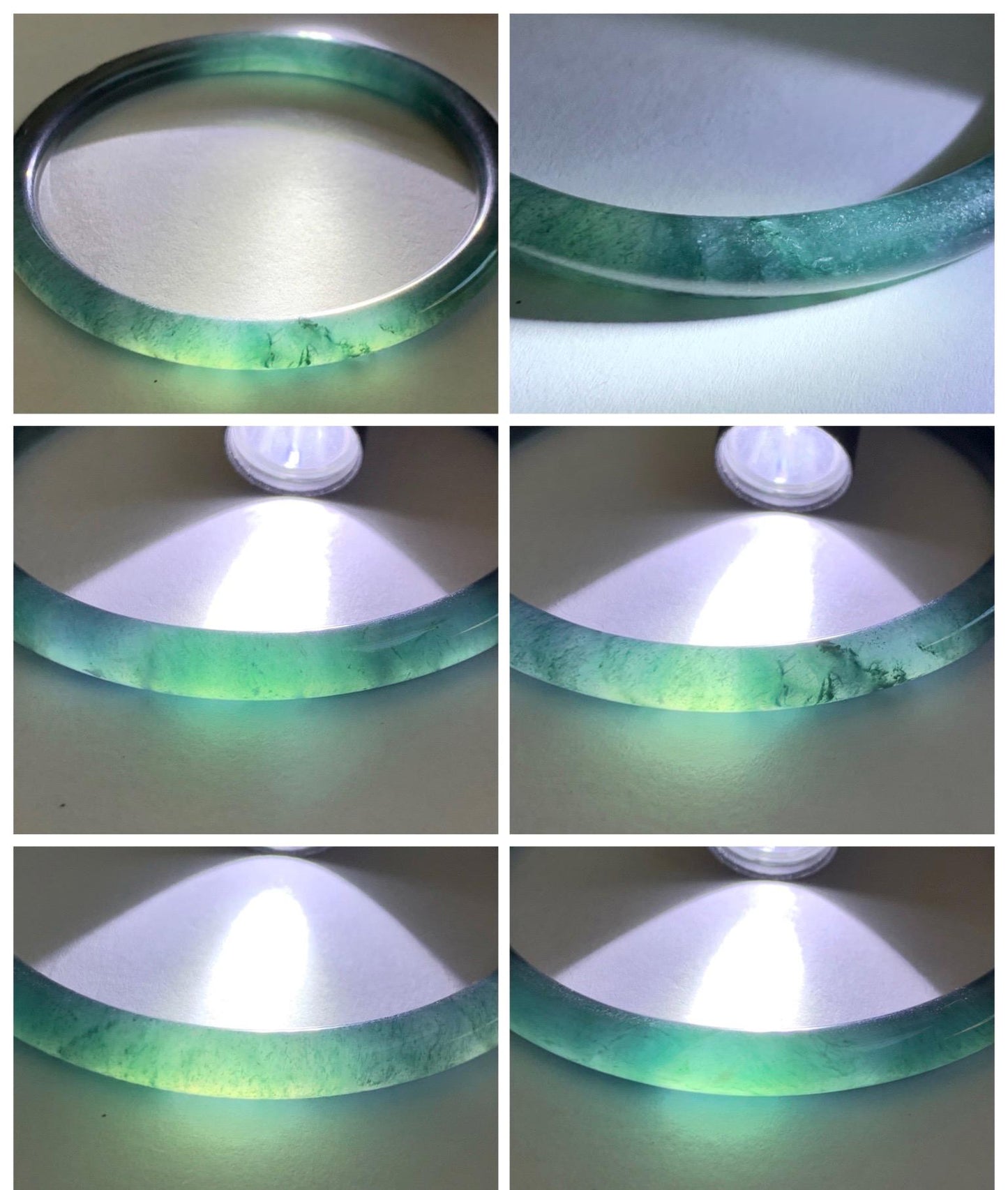 Certified Natural Grade A Guatemalan Icy Translucent Dark Teal Blue Marbled Jade Jadeite Slim Bangle 57.9mm 7.16” 天然冰胶危深蓝飘花翡翠细圆条手镯 516