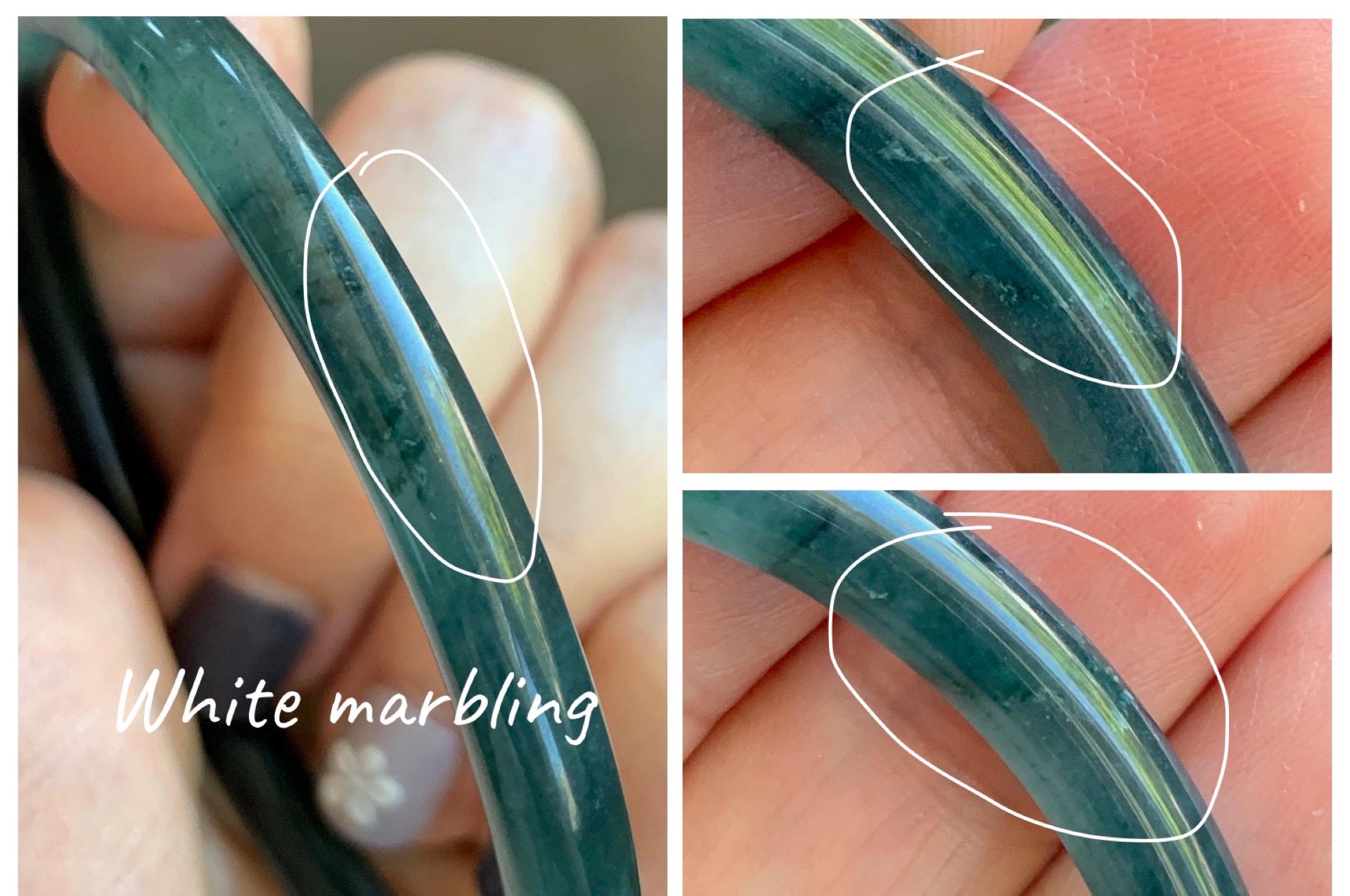Certified Natural Grade A Guatemalan Icy Translucent Dark Teal Blue Marbled Jade Jadeite Slim Bangle 57.9mm 7.16” 天然冰胶危深蓝飘花翡翠细圆条手镯 516