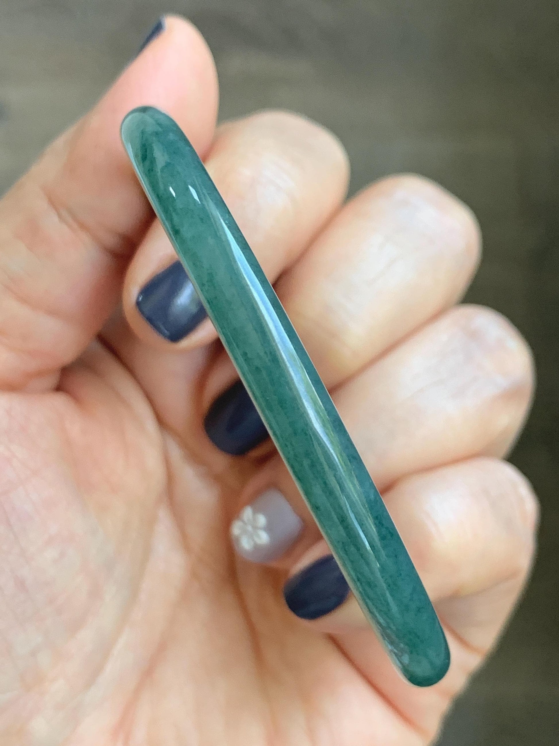 Certified Natural Grade A Guatemalan Icy Translucent Dark Teal Green Jade Jadeite Slim Bangle 58.9mm 7.28” 天然冰胶危深蓝绿翡翠细圆条手镯 492