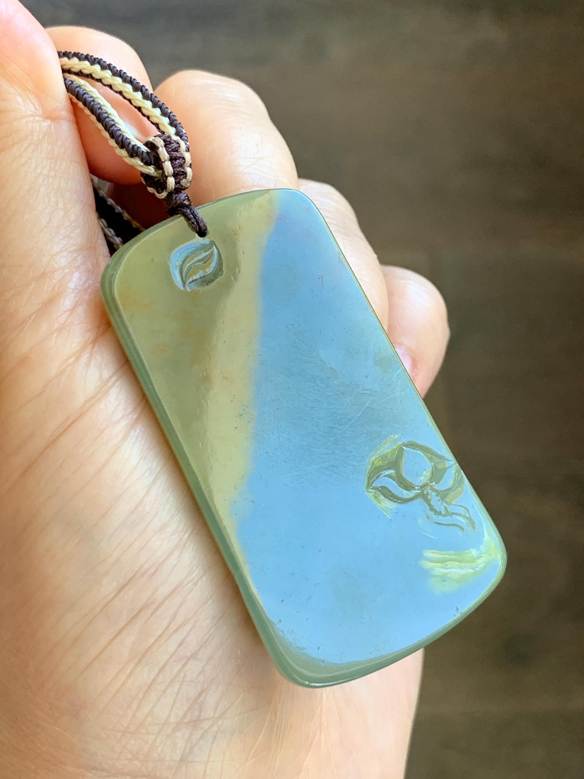 Certified Natural Grade A Icy Translucent Dusty Green Red Marbled Jade Jadeite Bodhisattva Pendant Rope Necklace 天然冰暗绿飘红翡翠山水菩萨吊坠 102