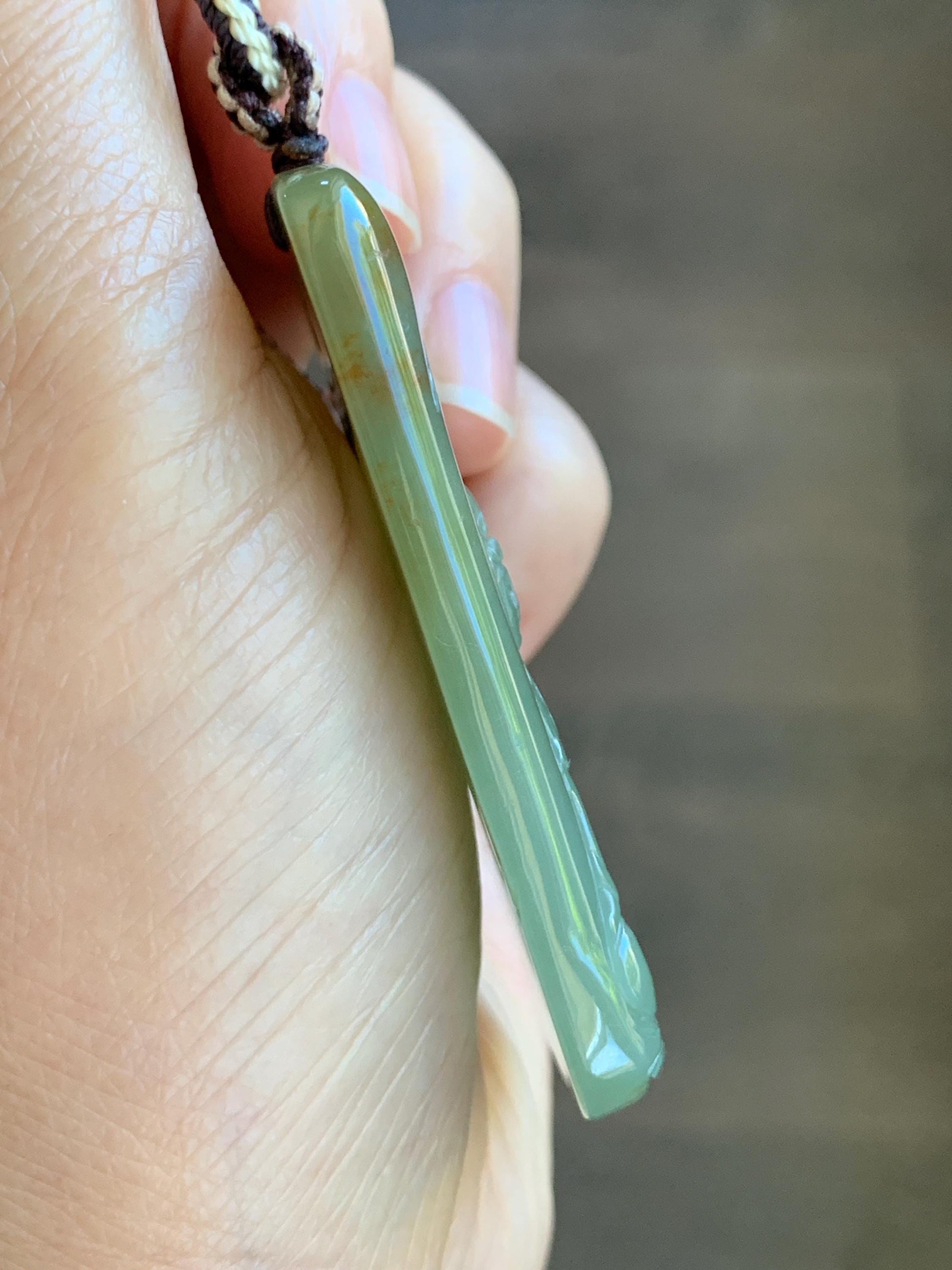 Certified Natural Grade A Icy Translucent Dusty Green Red Marbled Jade Jadeite Bodhisattva Pendant Rope Necklace 天然冰暗绿飘红翡翠山水菩萨吊坠 102