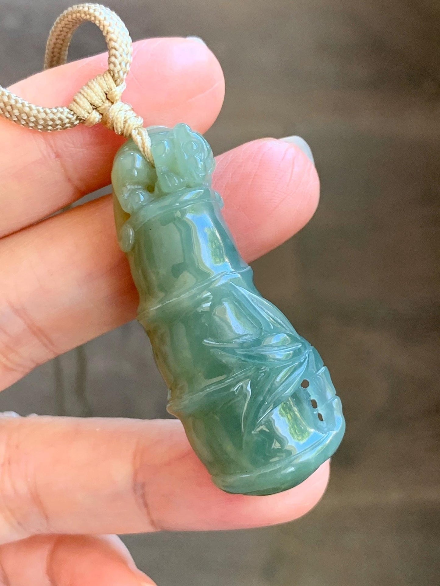 Natural Grade A Guatemalan Icy Translucent Dusty Blue Yellow Bicolored Jade Jadeite Bamboo Pixiu Pendant Rope Necklace 天然冰危黄蓝翡翠竹节貔貅吊坠 WZP110