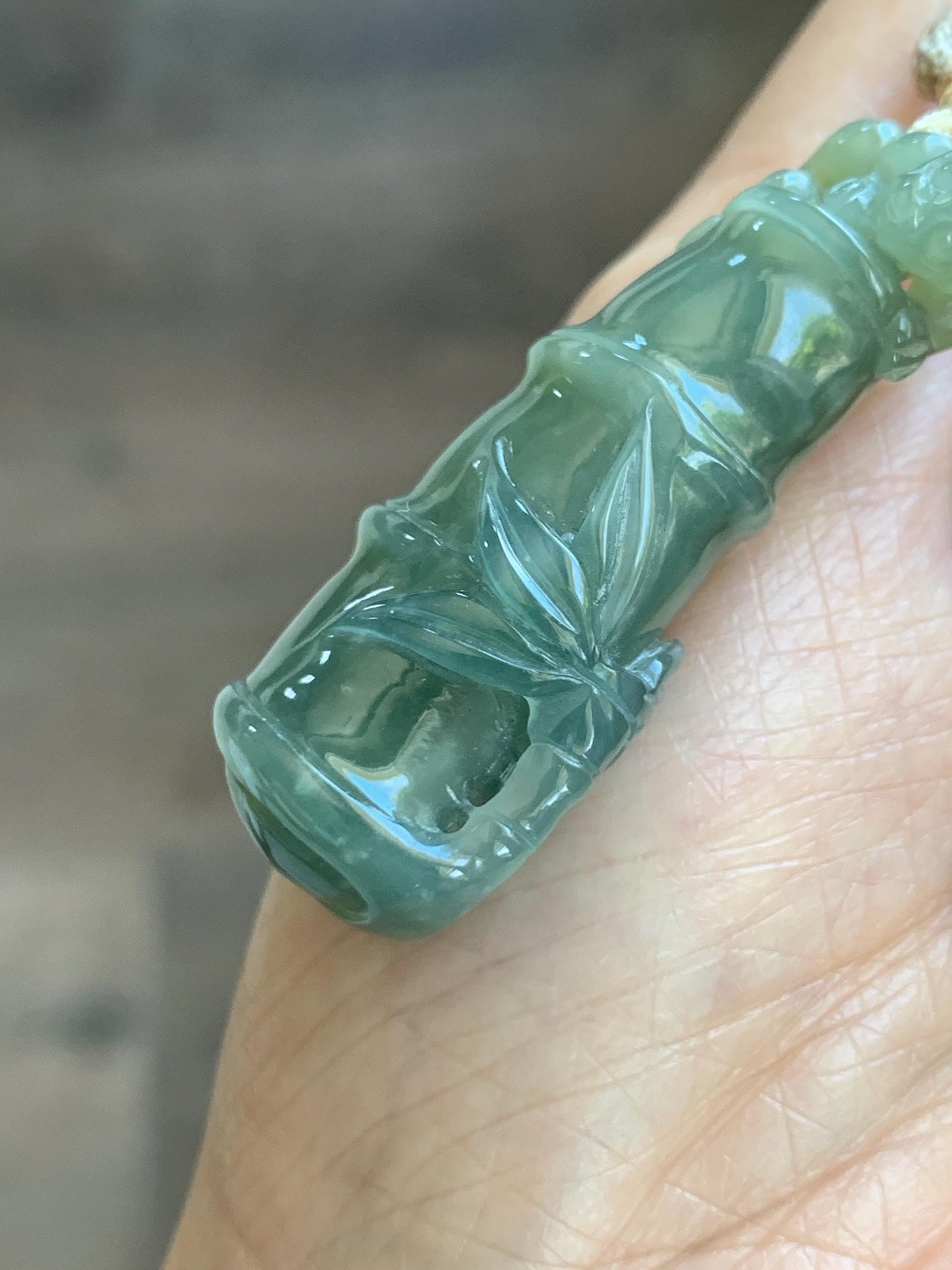 Natural Grade A Guatemalan Icy Translucent Dusty Blue Yellow Bicolored Jade Jadeite Bamboo Pixiu Pendant Rope Necklace 天然冰危黄蓝翡翠竹节貔貅吊坠 WZP110