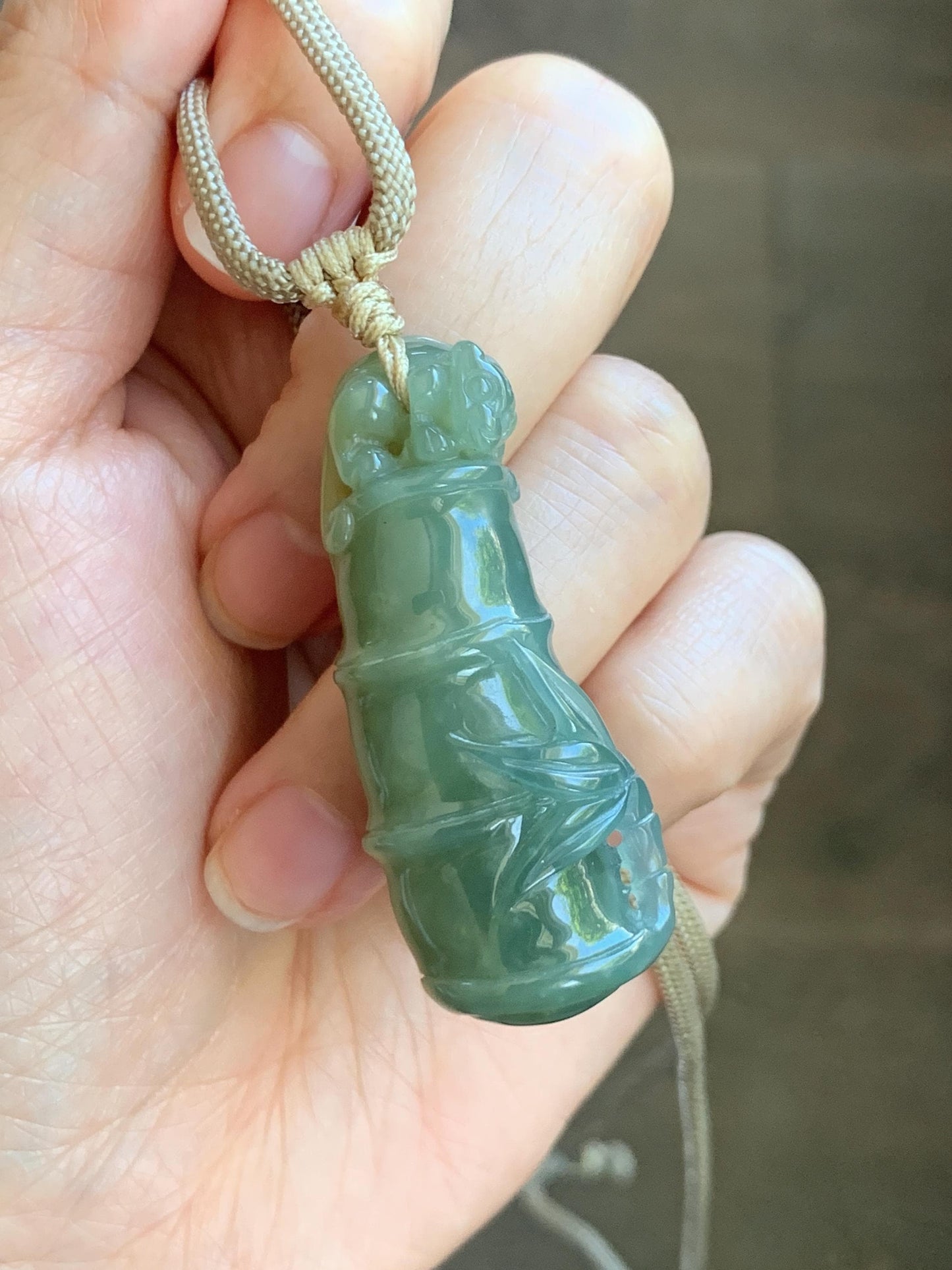 Natural Grade A Guatemalan Icy Translucent Dusty Blue Yellow Bicolored Jade Jadeite Bamboo Pixiu Pendant Rope Necklace 天然冰危黄蓝翡翠竹节貔貅吊坠 WZP110