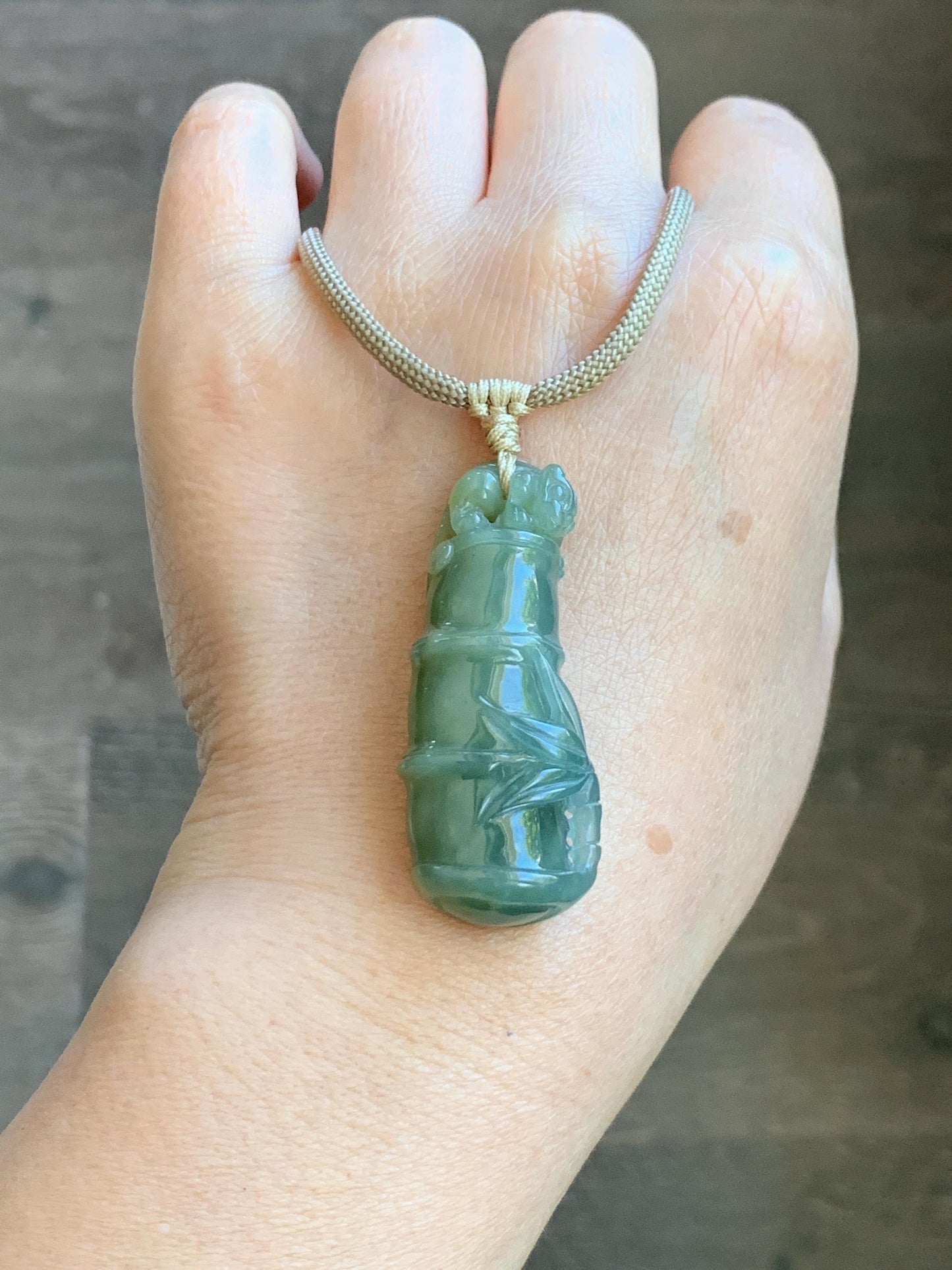 Natural Grade A Guatemalan Icy Translucent Dusty Blue Yellow Bicolored Jade Jadeite Bamboo Pixiu Pendant Rope Necklace 天然冰危黄蓝翡翠竹节貔貅吊坠 WZP110