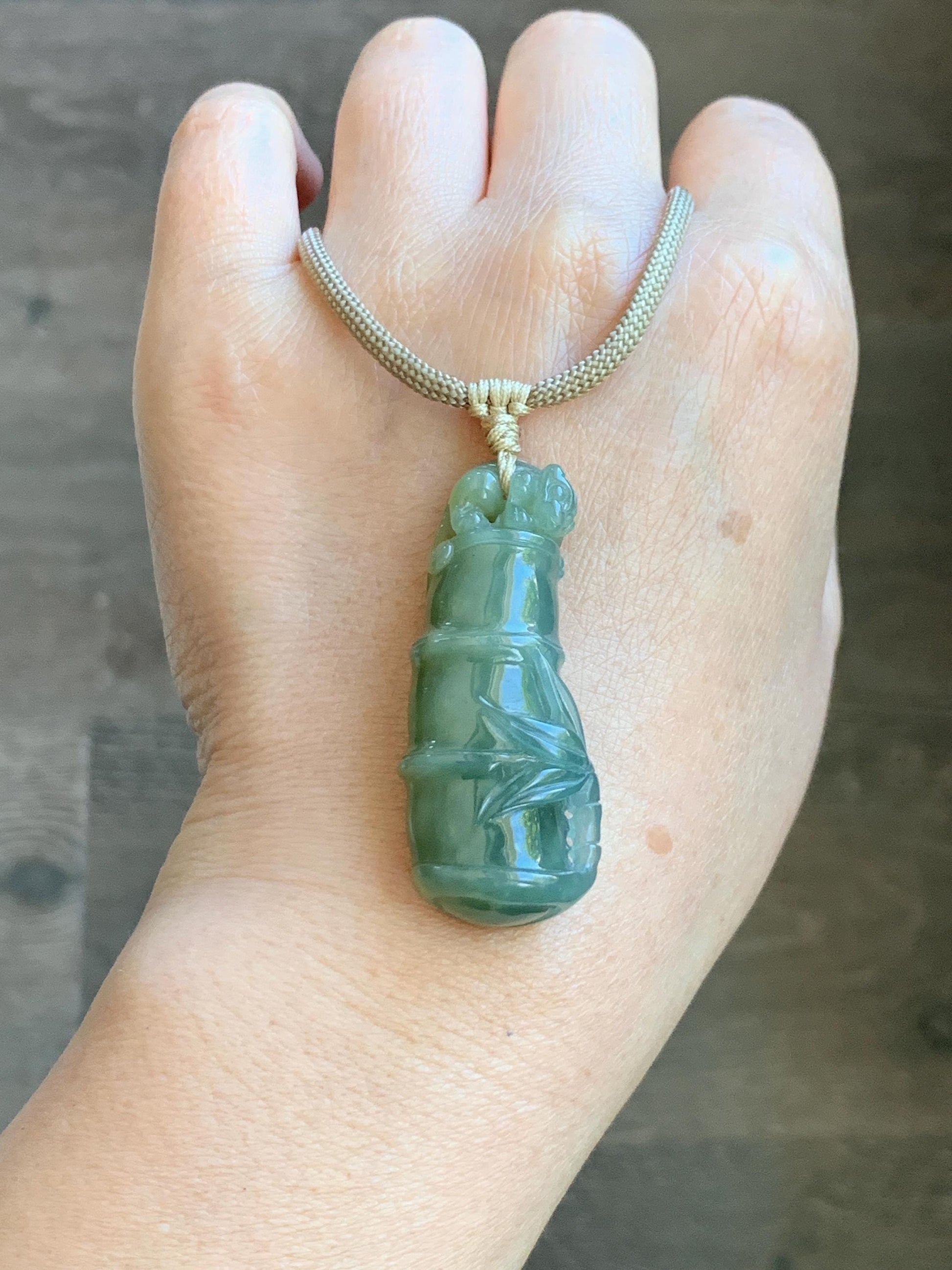 Natural Grade A Guatemalan Icy Translucent Dusty Blue Yellow Bicolored Jade Jadeite Bamboo Pixiu Pendant Rope Necklace 天然冰危黄蓝翡翠竹节貔貅吊坠 WZP110