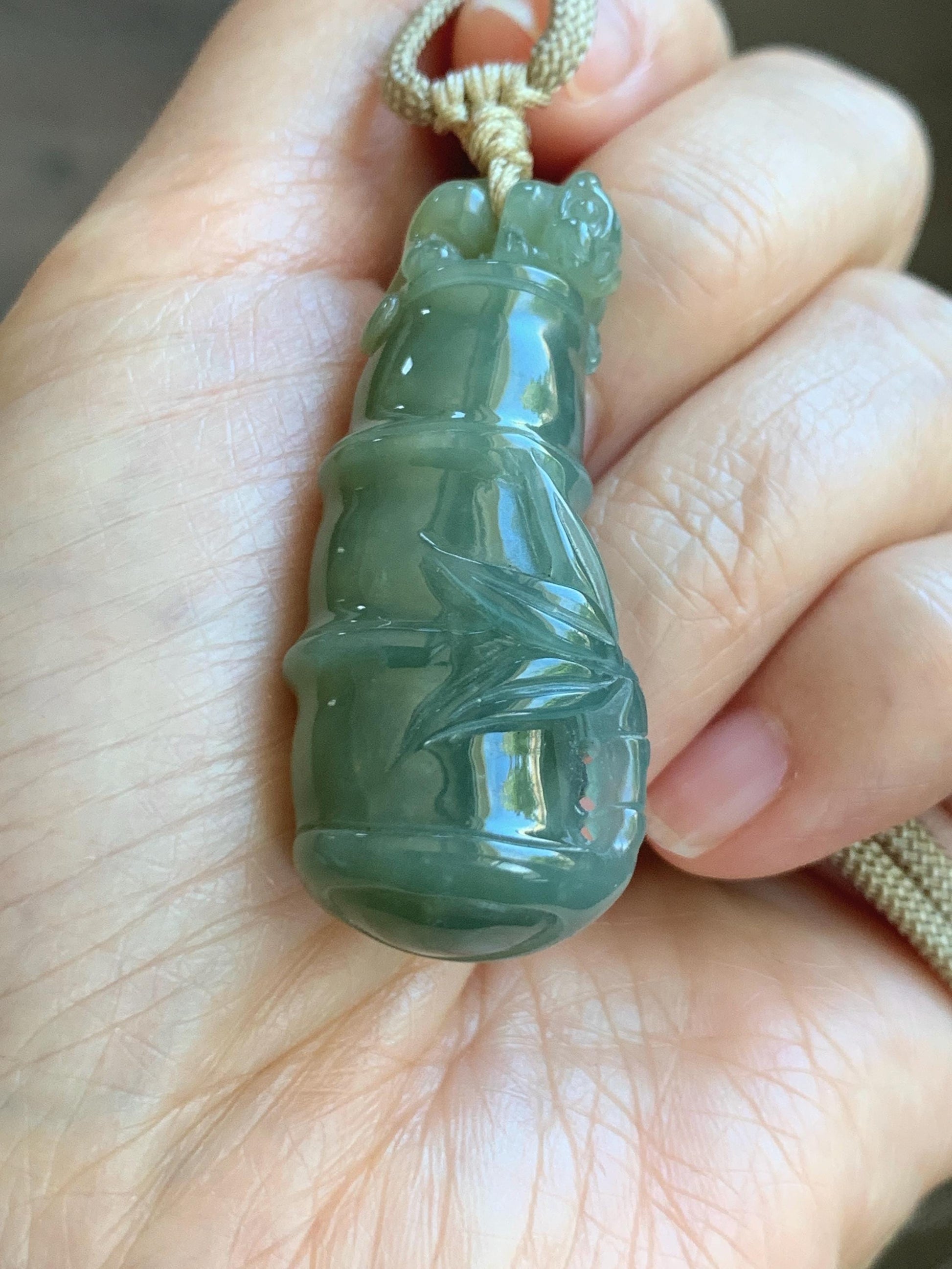 Natural Grade A Guatemalan Icy Translucent Dusty Blue Yellow Bicolored Jade Jadeite Bamboo Pixiu Pendant Rope Necklace 天然冰危黄蓝翡翠竹节貔貅吊坠 WZP110