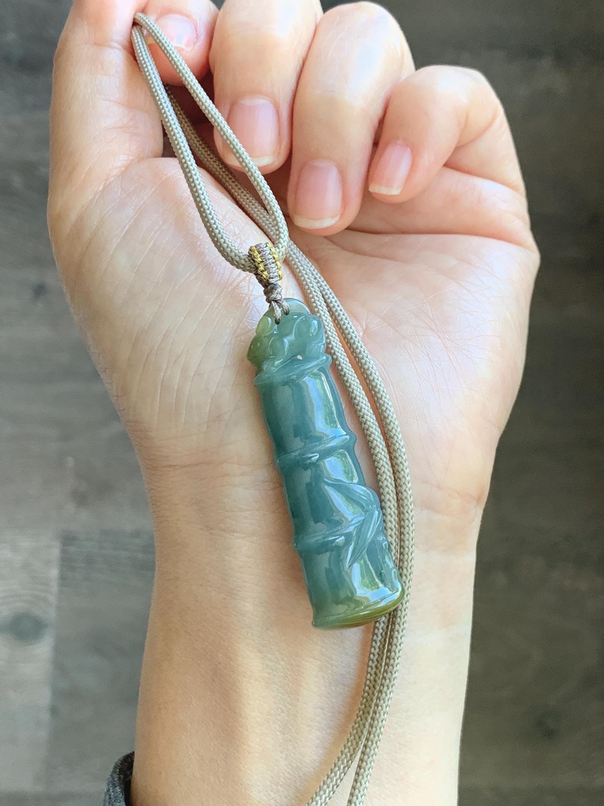 Natural Grade A Guatemalan Icy Translucent Dusty Blue Yellow Bicolored Jade Jadeite Bamboo Mouse Pendant Rope Necklace 天然冰危黄蓝翡翠竹节老鼠吊坠 WZS110