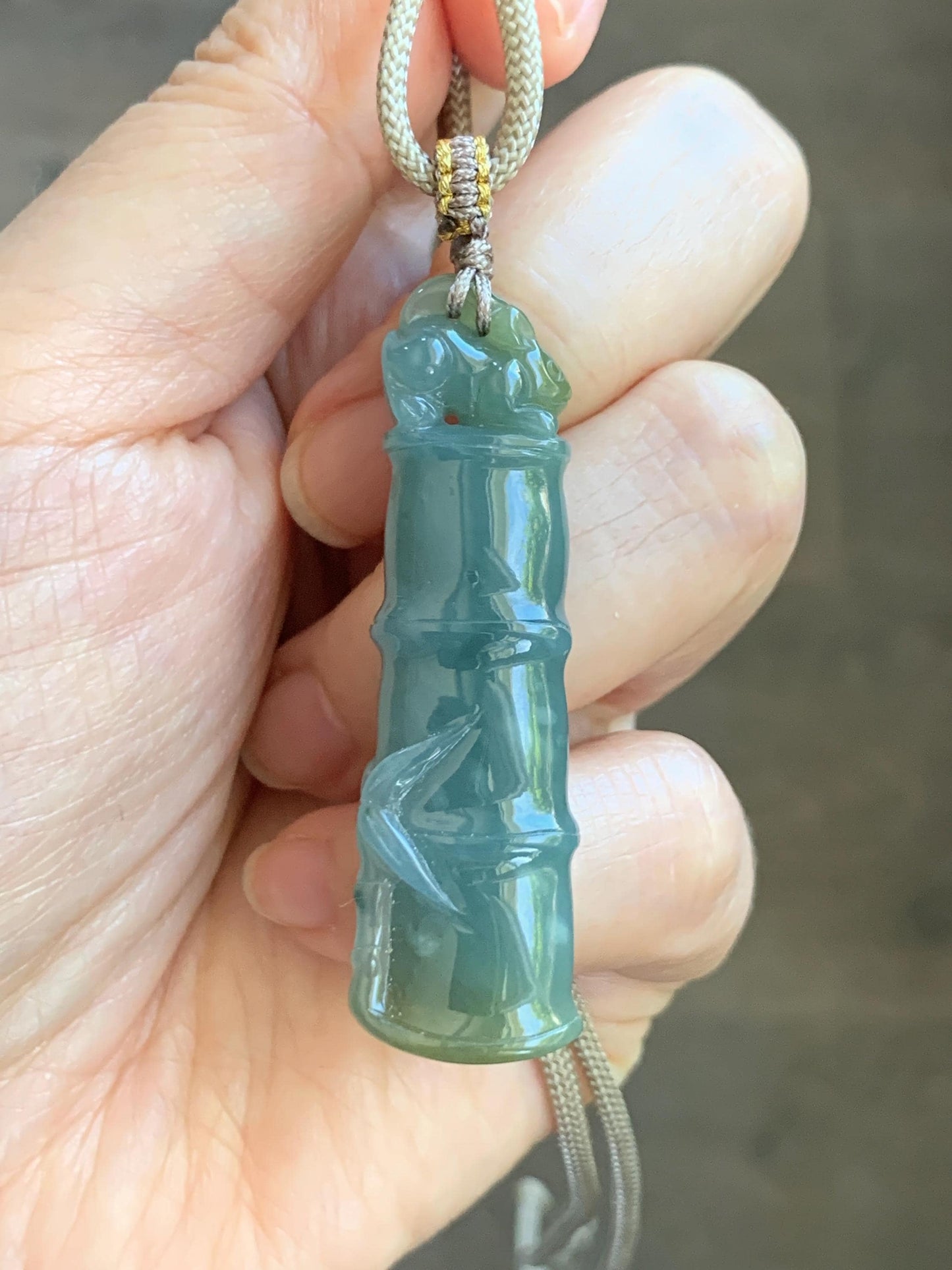 Natural Grade A Guatemalan Icy Translucent Dusty Blue Yellow Bicolored Jade Jadeite Bamboo Mouse Pendant Rope Necklace 天然冰危黄蓝翡翠竹节老鼠吊坠 WZS110