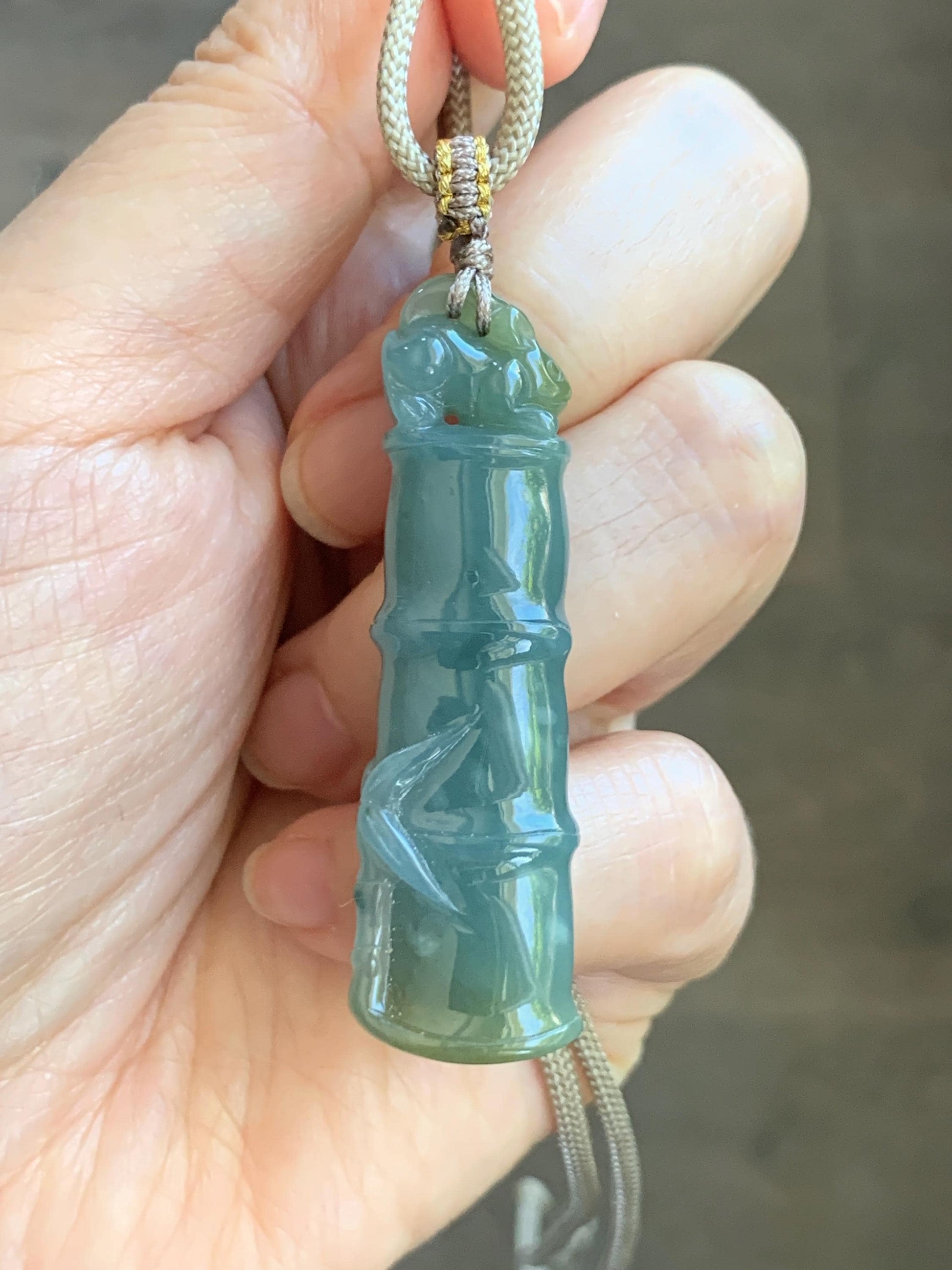 Natural Grade A Guatemalan Icy Translucent Dusty Blue Yellow Bicolored Jade Jadeite Bamboo Mouse Pendant Rope Necklace 天然冰危黄蓝翡翠竹节老鼠吊坠 WZS110
