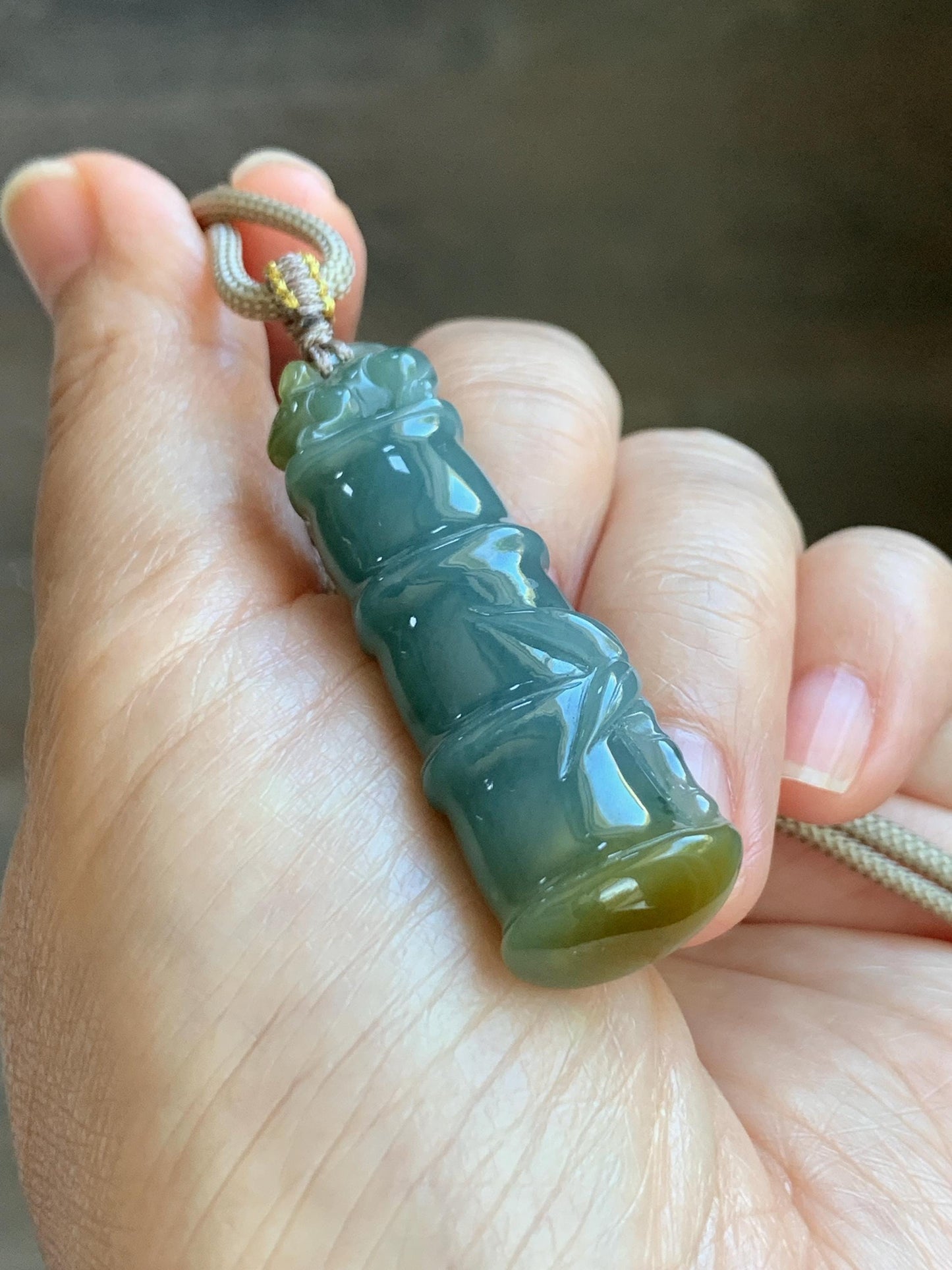 Natural Grade A Guatemalan Icy Translucent Dusty Blue Yellow Bicolored Jade Jadeite Bamboo Mouse Pendant Rope Necklace 天然冰危黄蓝翡翠竹节老鼠吊坠 WZS110